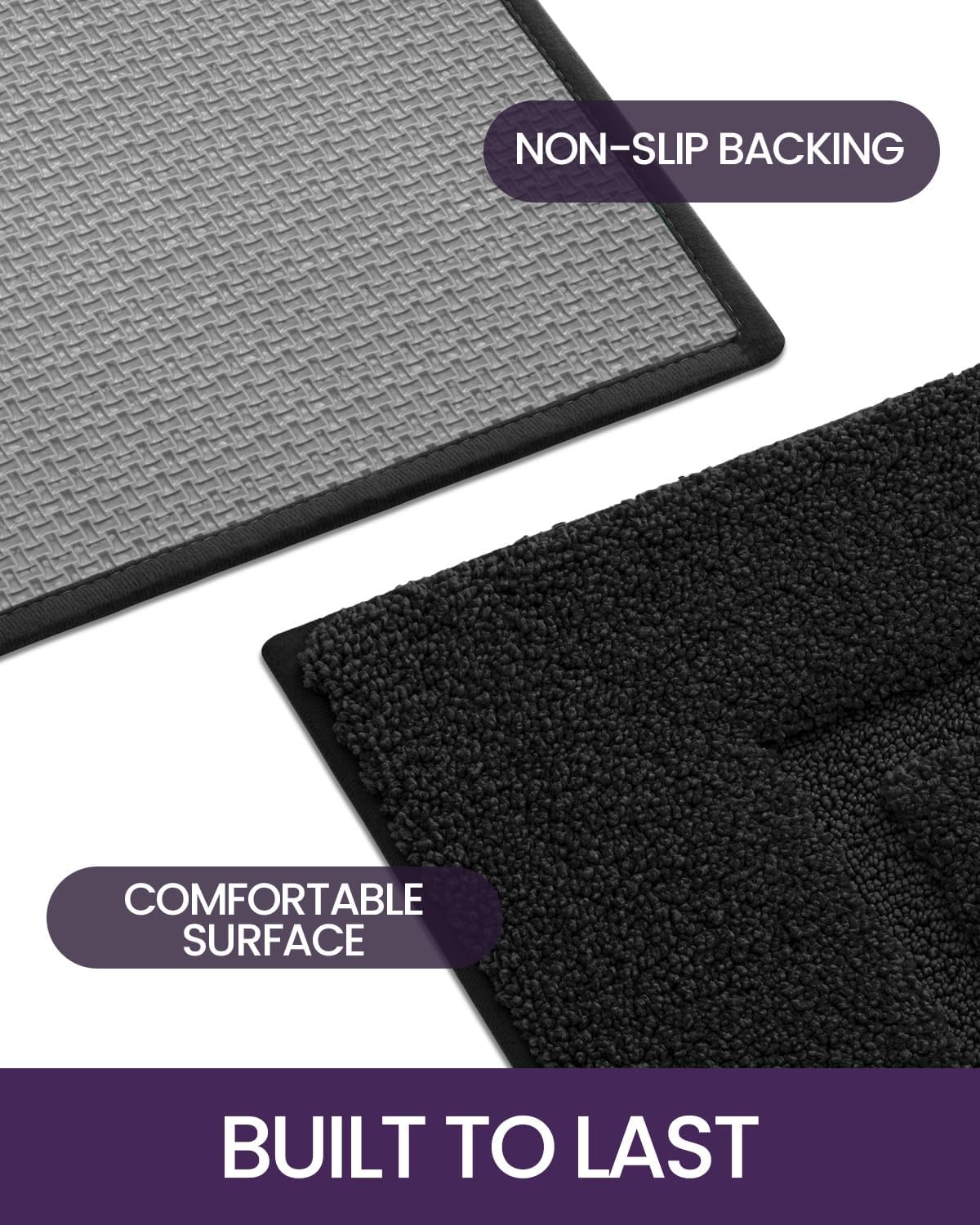 DEXI Bathroom Rugs 24x16, Washable Non Slip Bath Mat for Shower Floor, Absorbent Quick Dry Bathmat with Rubber Backing, Ultra Soft Plush Carpet for Tub, Black
