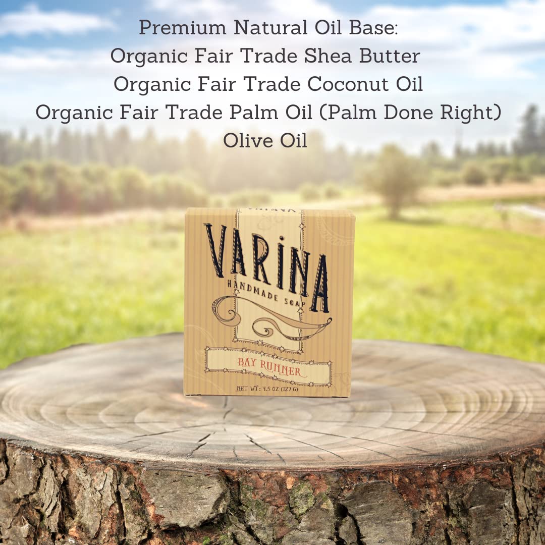 Varina Organic Bay Runner Bar Soap - Gentle Cleansing for Sensitive Skin, Spicy - 3 Pack
