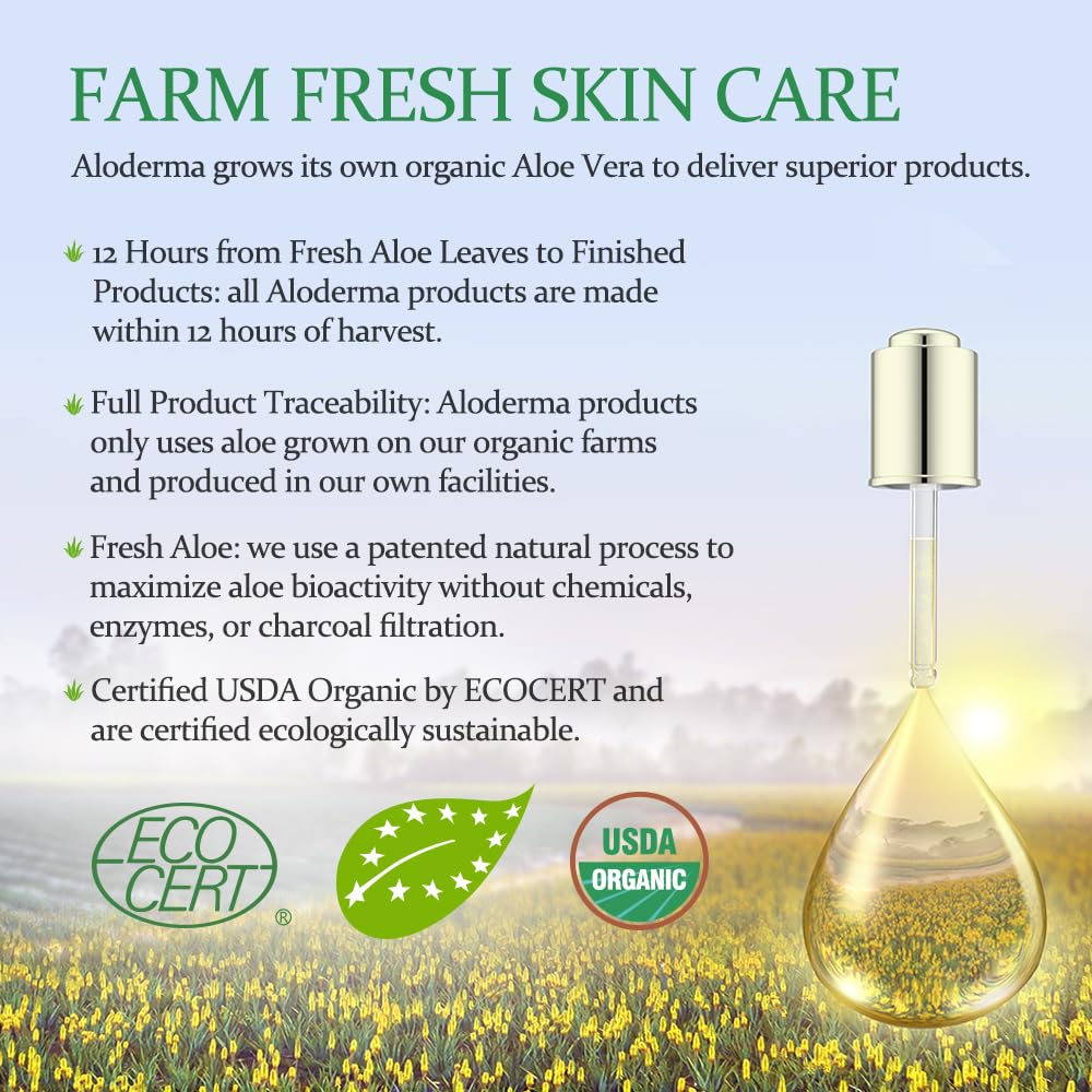 Aloderma 99% Organic Aloe Vera Gel Made within 12 Hours of Harvest - Pump Bottle - Lightweight Aloe Gel for Face and Body, Soothing and Hydrating Sunburn Relief, Great for Scalp & Hair, 3btls x 10.6oz