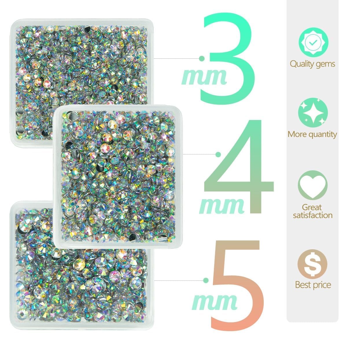 AB Crystal Resin Rhinestones for Crafting White AB Flatback Stones 3mm 4mm 5mm Non-Hotfix Diamonds Crystals Gems Charms for Nails Face Eyes Makeup Body Tumblers Bottles DIY Crafts Clothes Shoes