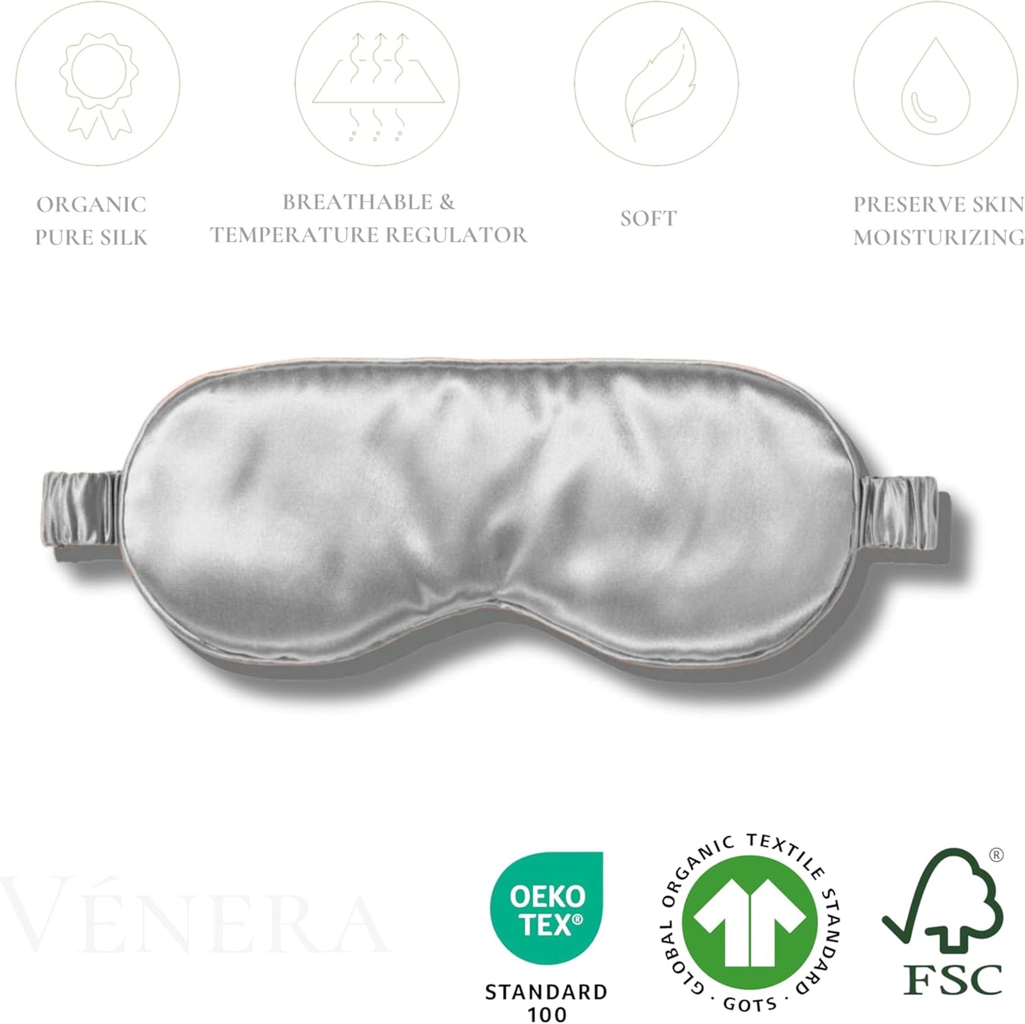 Silk Eye Mask - 100% Pure Mulberry 22 Momme Silk Sleep Mask (Silver Gray)