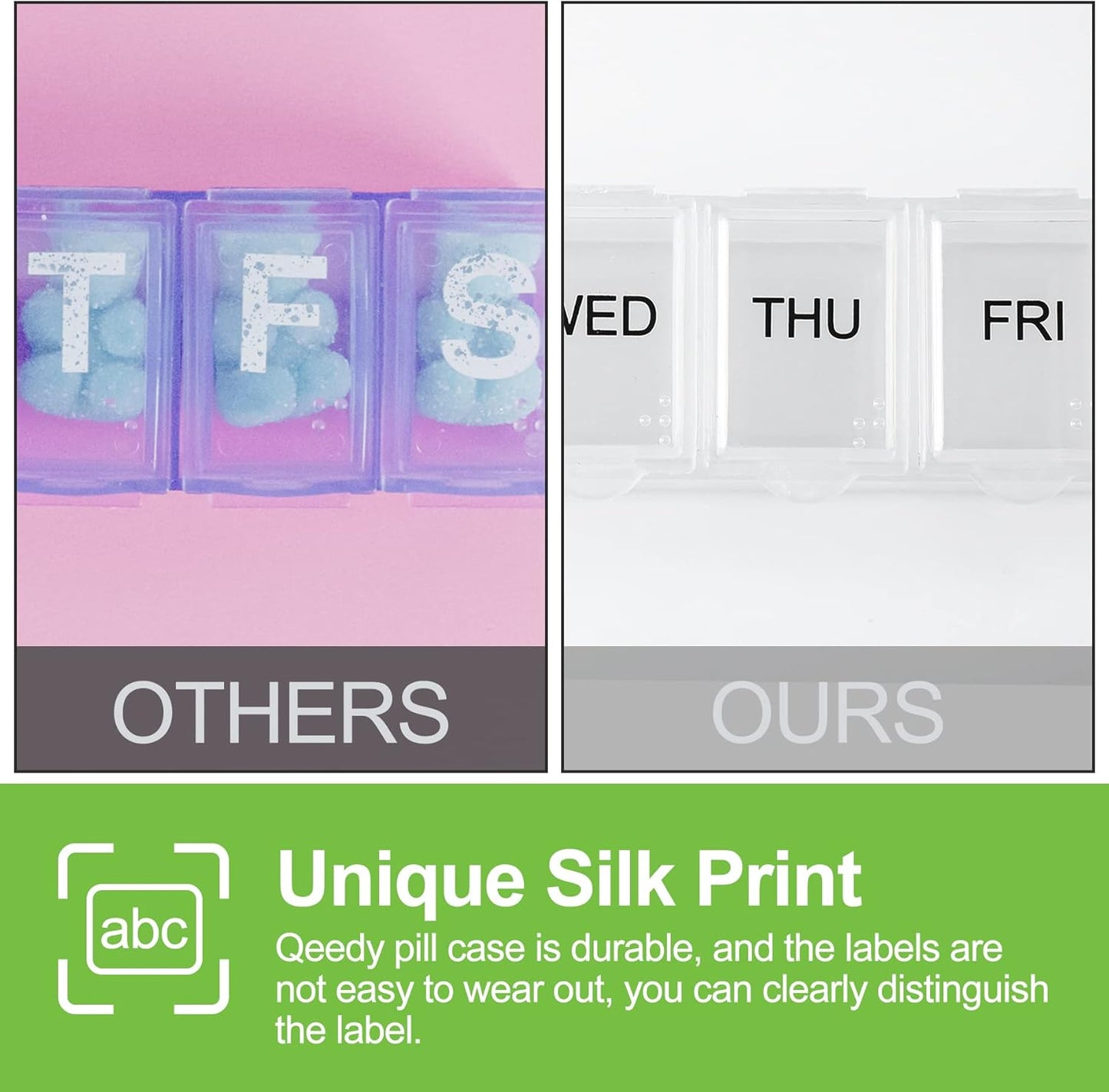 4 Pack Weekly Pill Organizer, 7 Days Pill Case Travel Daily Pill Box Portable Medicine Organizer and Planner with Compartment for Vitamins, Fish Oil, Supplements and Medication (4 Colors)