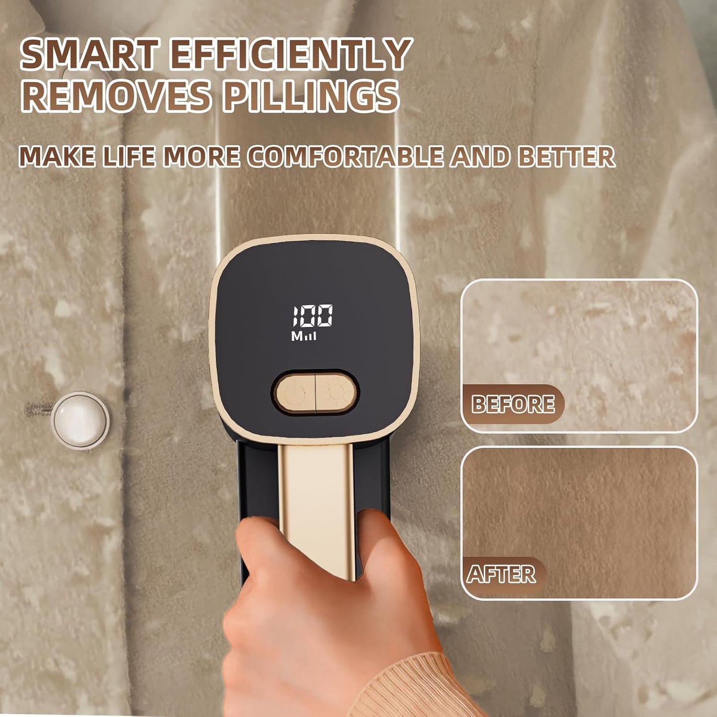 Rechargeable Lint Remover, Fabric Shaver Fuzz Remover, Sweater Shavers with 6-Leaf Blades, 3-Speeds Digital LED Display to Remove Pilling for Clothing and Furniture, Fuzz, Lint Ball, Black