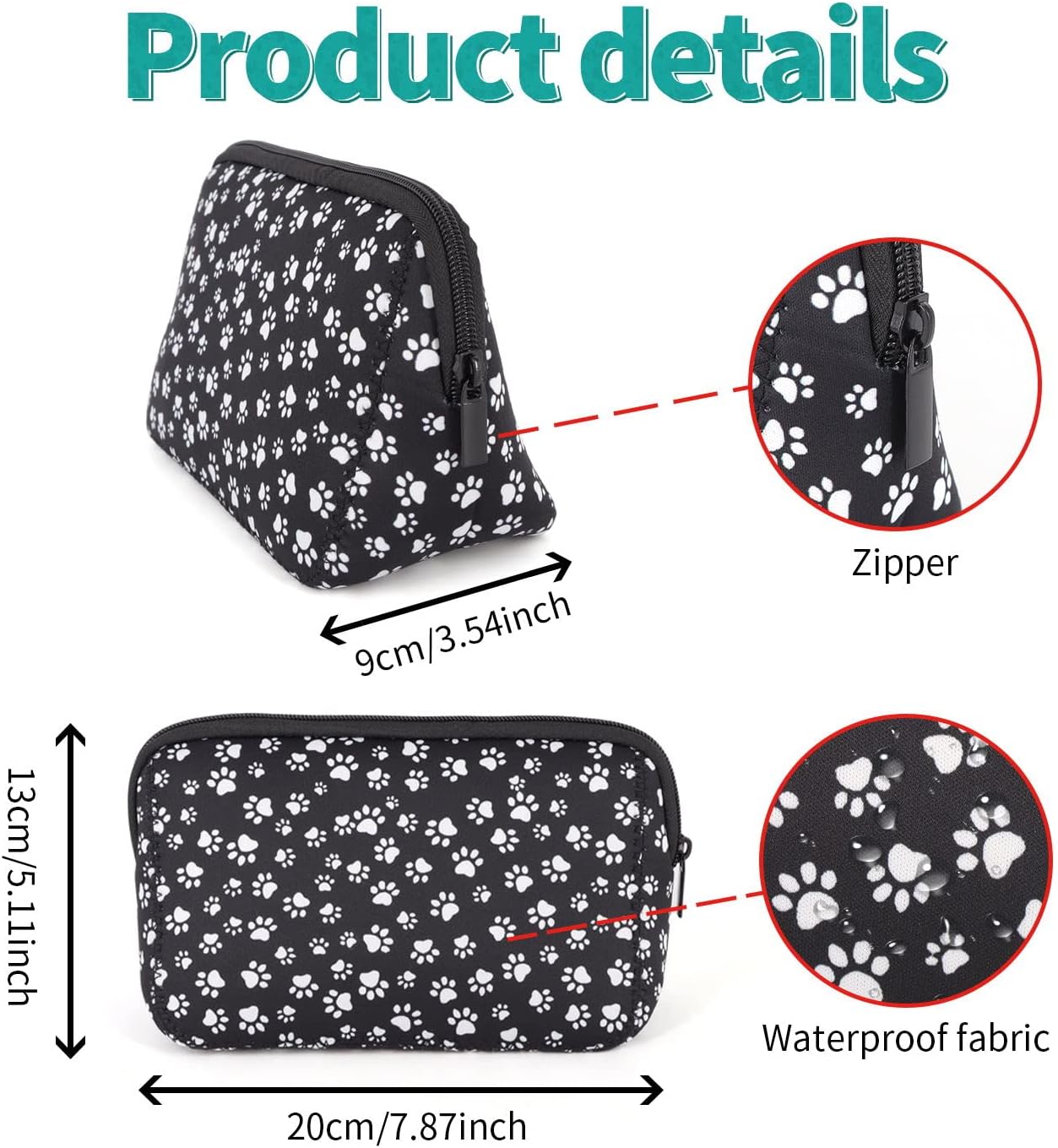 Cosmetic Bag Waterproof Neoprene Zipper Pouch Travel Portable Toiletry Makeup Bags Organizer Case for Women and Girls