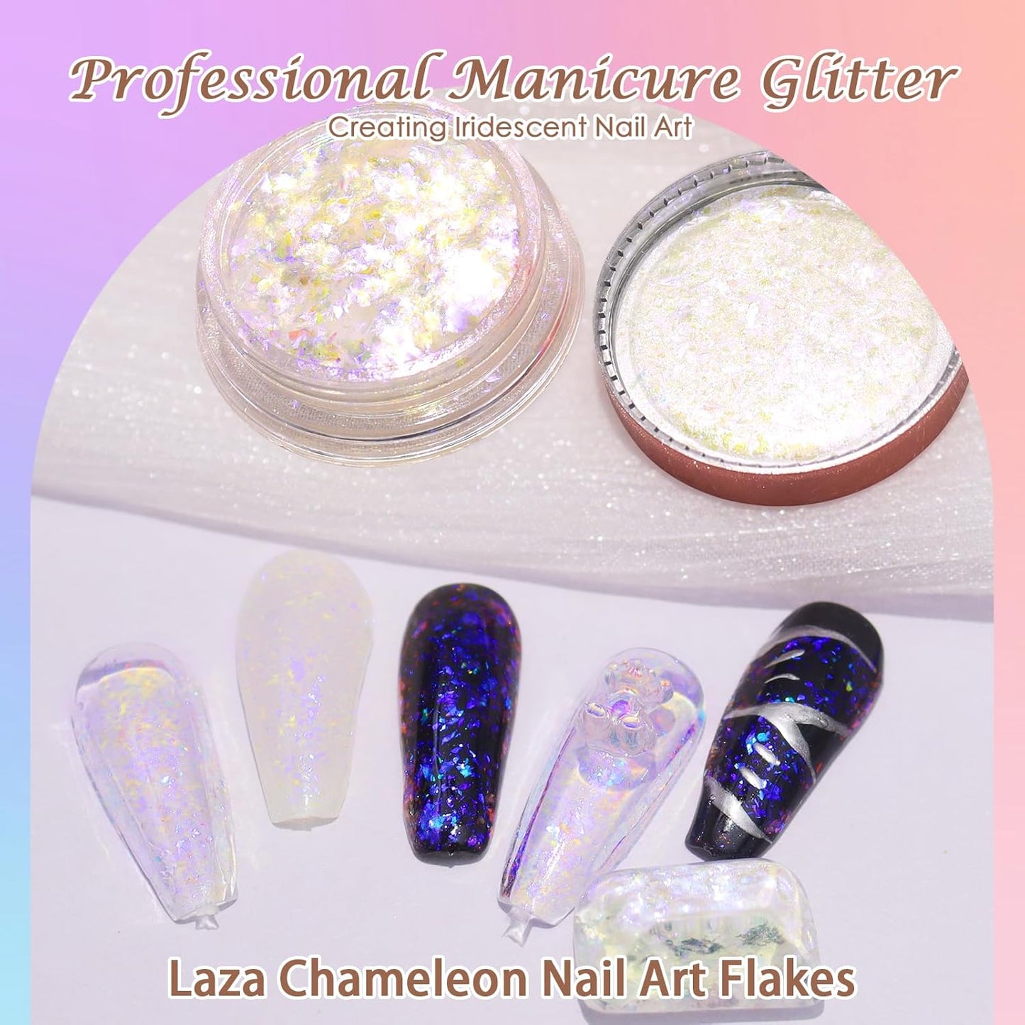 Laza Starry Night Chameleon Flakes Nail Glitter Irregular Opal Nail Foil Flakes Chunky Confetti Color-Shift Sequins Iridescent Fairy Dust for Mermaid Nails Design, Nail Decorations for Nail Art