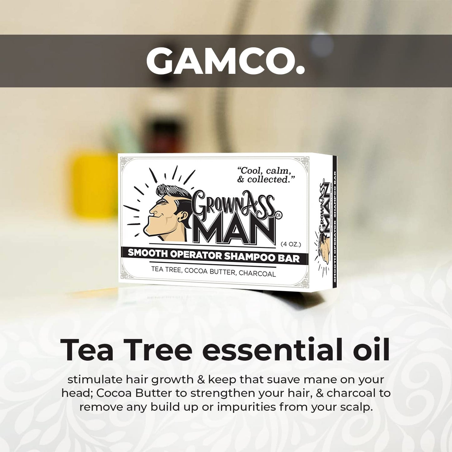 Solid Shampoo Bar Rich Lather 3 in 1: Hair, Beard & Body Wash - Plastic Free & Eco-Friendly, Natural & Organic Clean for All Hair Types, 4oz Bar (Smooth Operator, Single)