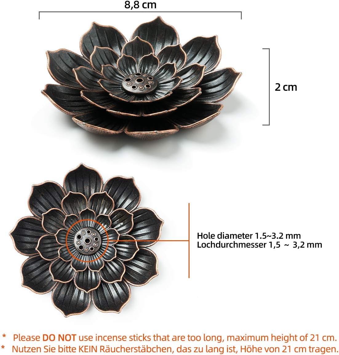 Brass Lotus Incense Holder, Incense Sticks Burner, Incense Ash Catcher, 3 Pack