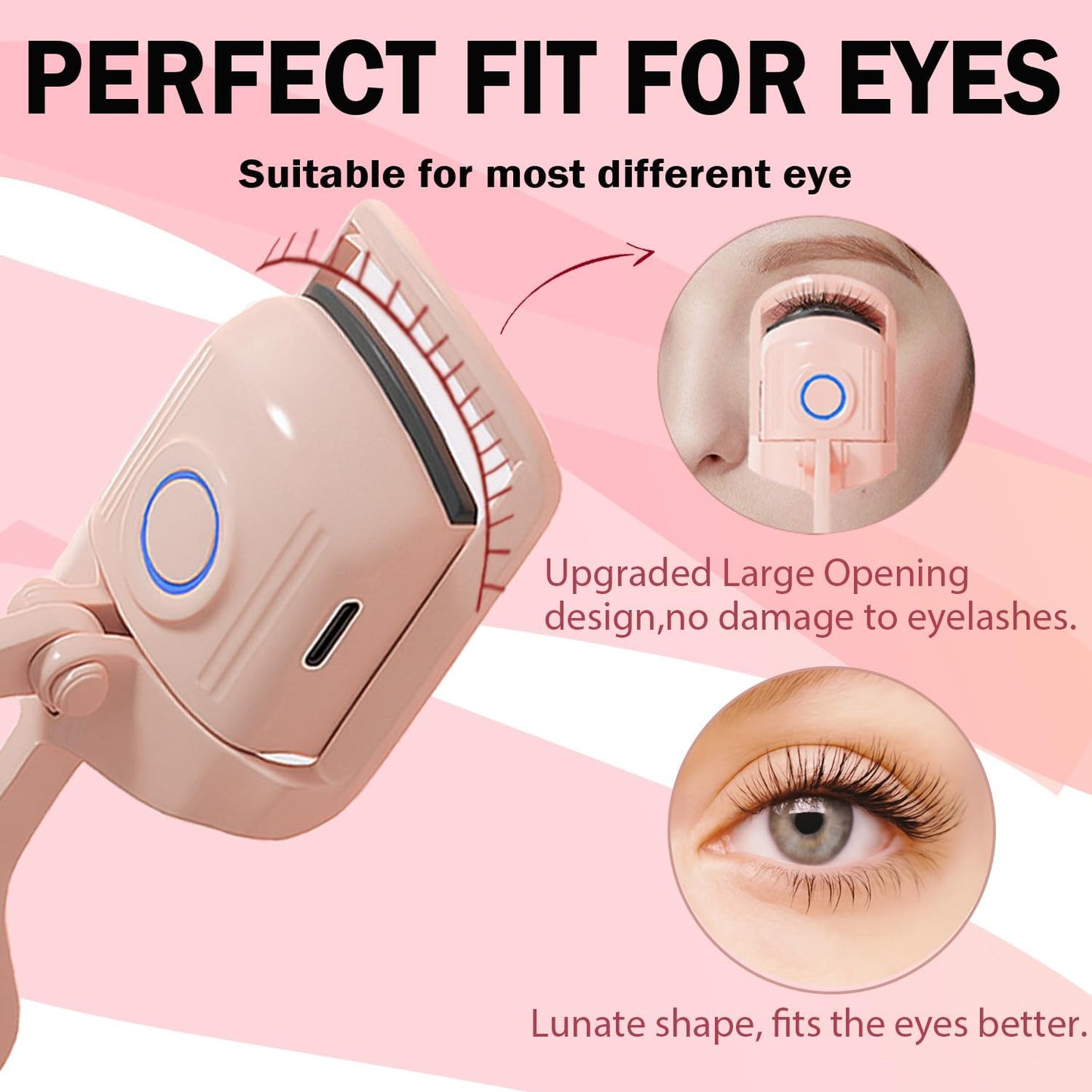 Heated Eyelash Curler, Rechargeable Electric Eyelash Curler, 3-Level Temperature Control, 24 Hour Long Lasting Curl, Suitable for All Beauty Enthusiasts