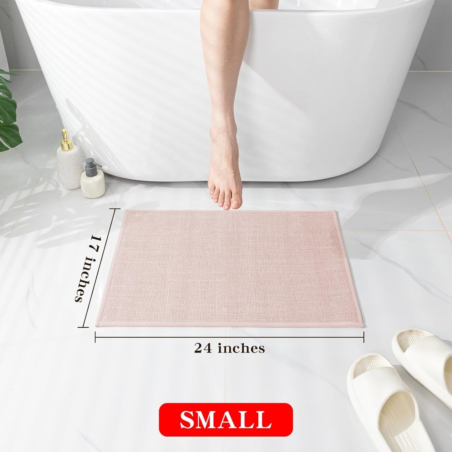 chakme Bathroom Rugs Mat 24x17, Ultra Thin Non Slip Bath Mat Small Quick Dry Absorbent Bath Mat for Bathroom Floor, (Pink, 24"x17")