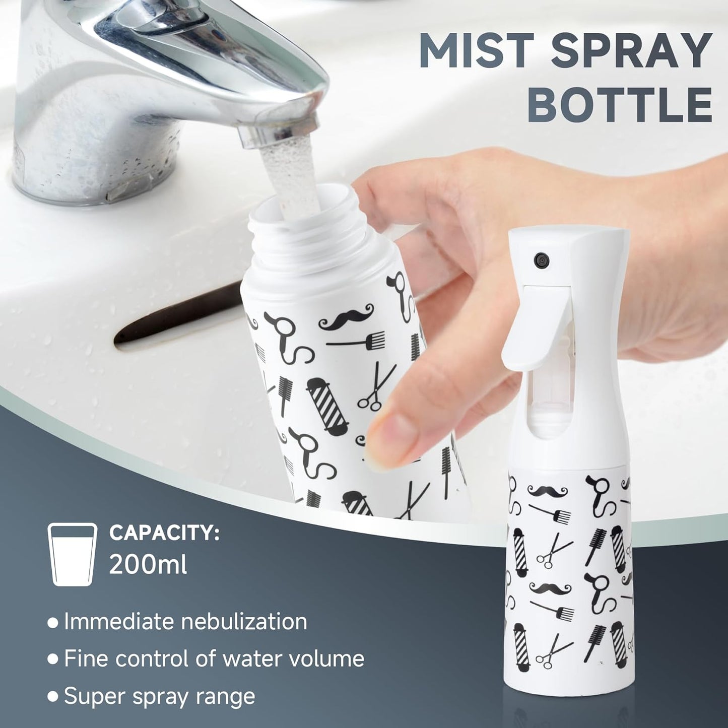 Spray Bottle for Hair (6.8OZ /200ML) Continuous Ultra Fine Mist Sprayer for Hair, Salons, Barber, Plants, Skin Care, Cleaning (Salon,1 Pack)