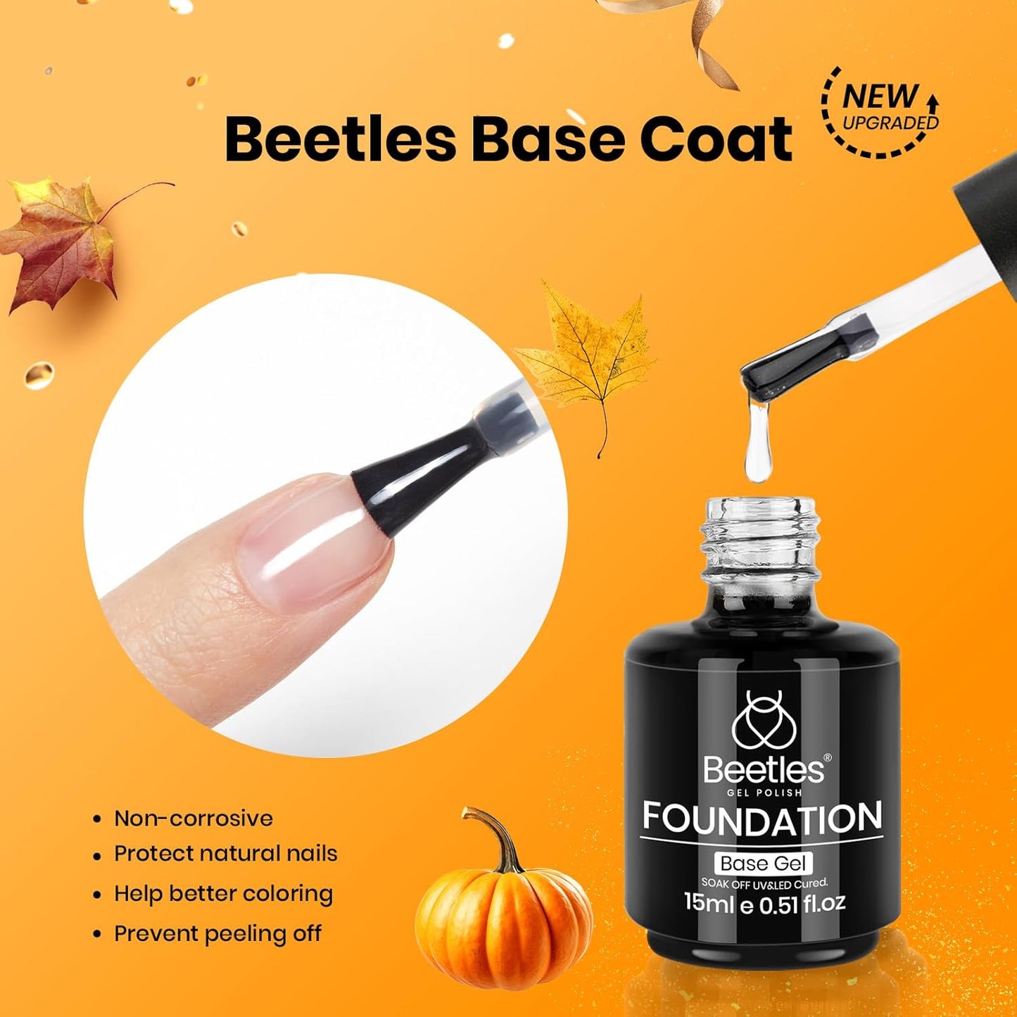 Beetles Top Coat Base Gel & Nail Glue Set-3Pcs No Wipe Top Coat Gel Nail Polish & Base Coat with 9 In 1 Nail Glue Shine Effect Long Lasting Soak Off Uv Light Lamp Diy Fall Nail Gifts for Women & Girls