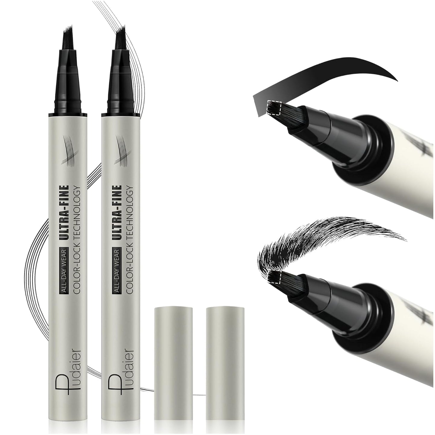 2 Pack Microblading Eyebrow Pen and Brow Tint for Women with Angled Brush & Dip to Effortlessly Create Natural Hair Like Brows, Waterproof Fast Eye Brow Makeup Pencil, Last All Day (Natural Black)