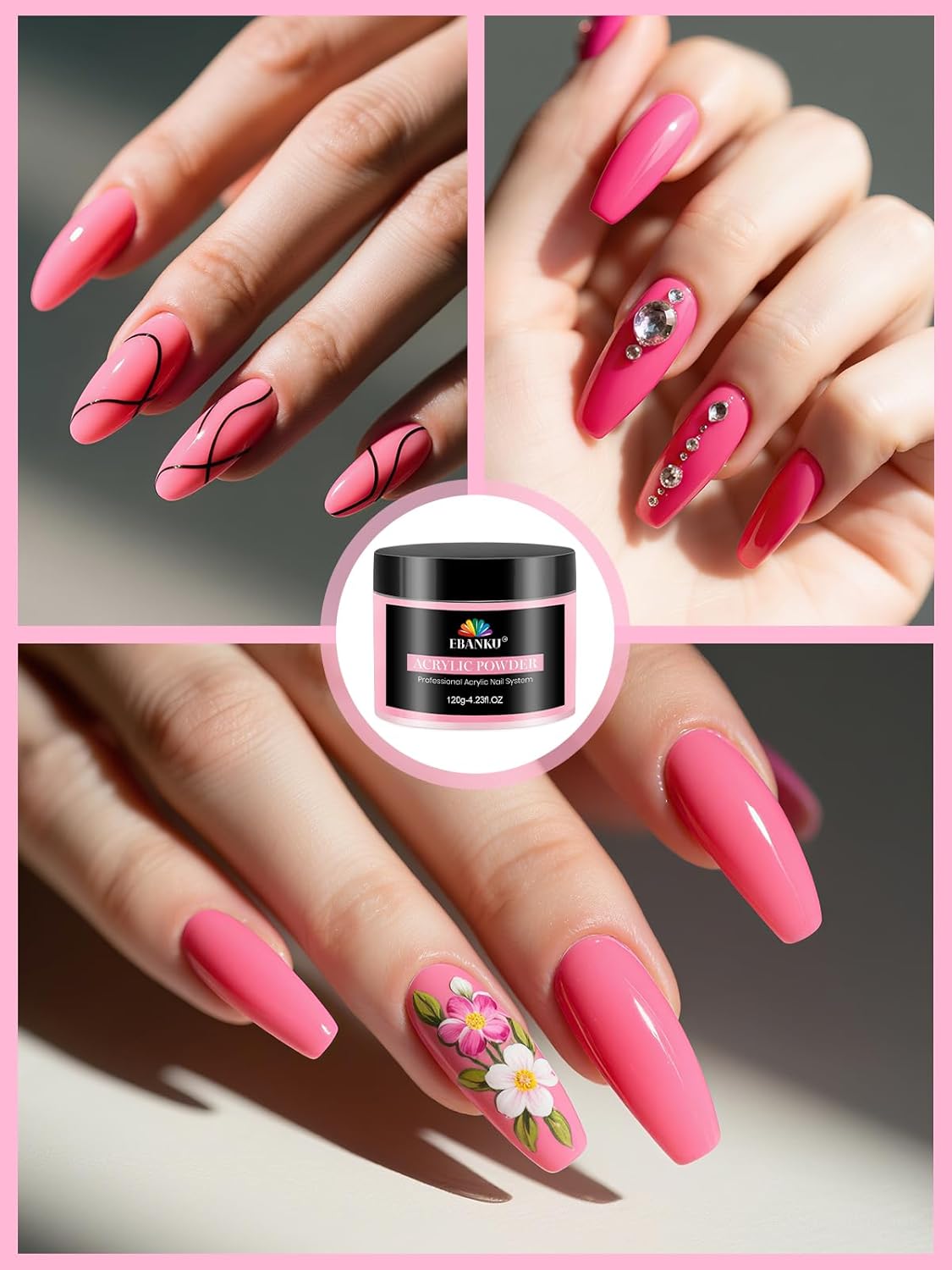 EBANKU Acrylic Powder, Apple Red Acrylic Nail Powder 120g/4.23oz Large Capacity Professional Nail Powder for Nail Acrylic Extension, Nail Carving, Long-Lasting, No Nail Lamp Needed