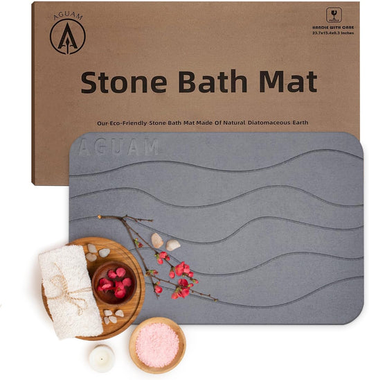 23" x 15" Diatomaceous Earth Shower Non Slip Stone Bath Mat | Quick Dry Super Absorbent Large Mats for Kitchen | Anti-Slip Fast Drying Water Absorbing Stone Bath Mats for Bathroom | Engr-Gray
