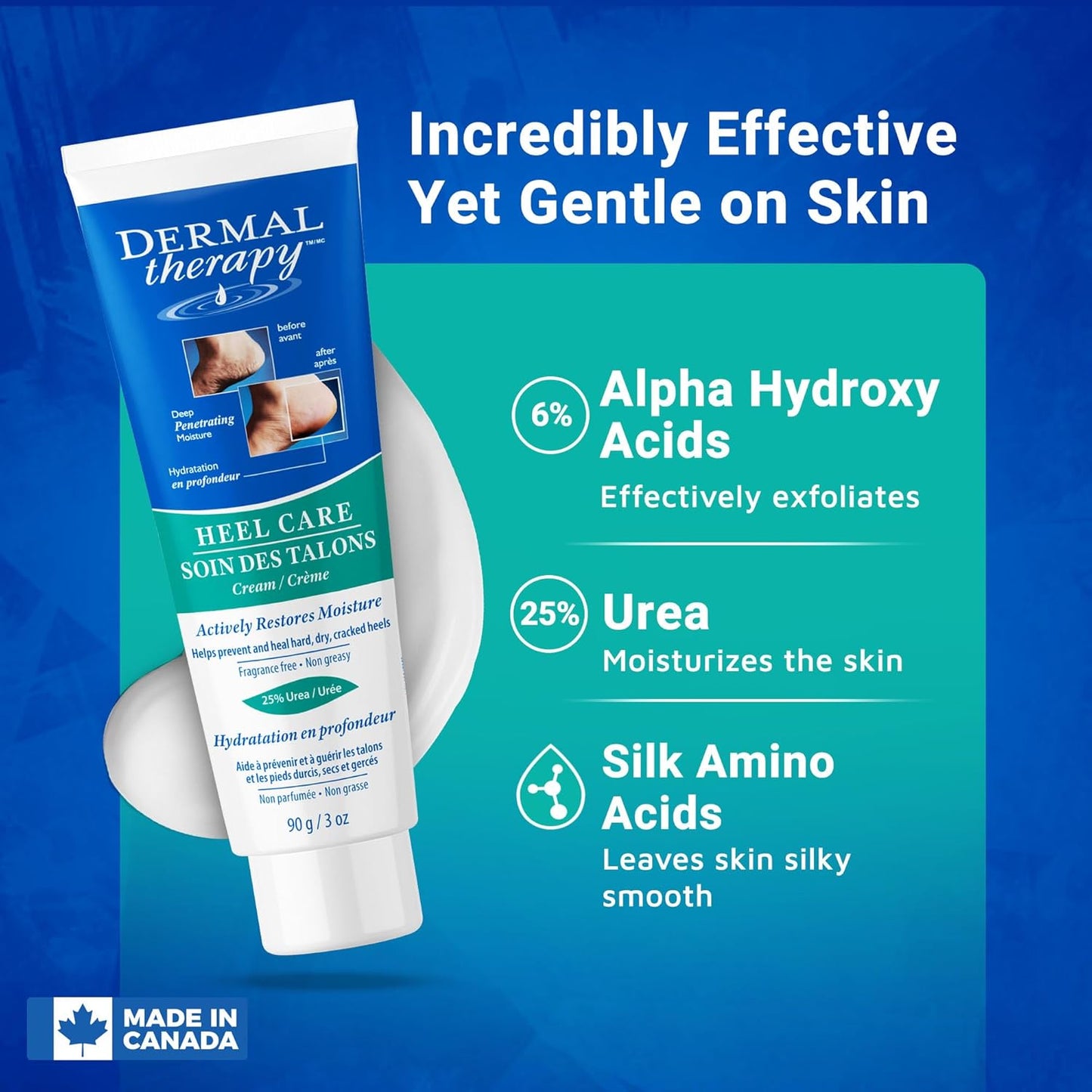 Dermal Therapy - Heel Care Cream, Foot Cream for Dry Cracked Heels, Intense Foot Moisturizer with Urea and AHA, Foot Lotion and Feet Exfoliator with Non-Greasy Formula, 3 o.z.
