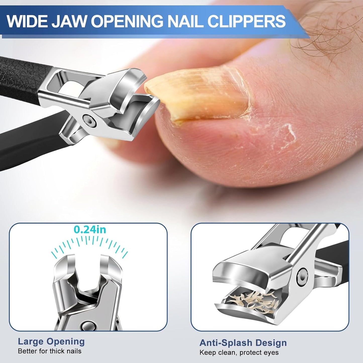 Toenail Clippers for Seniors Thick Toenails, Heavy Duty Large Toe Nail Clippers for Men with Catcher, 360°Rotating Nail Clippers for Seniors, Ingrown Nail Cutter Long Handle with Sharp Curved Blade