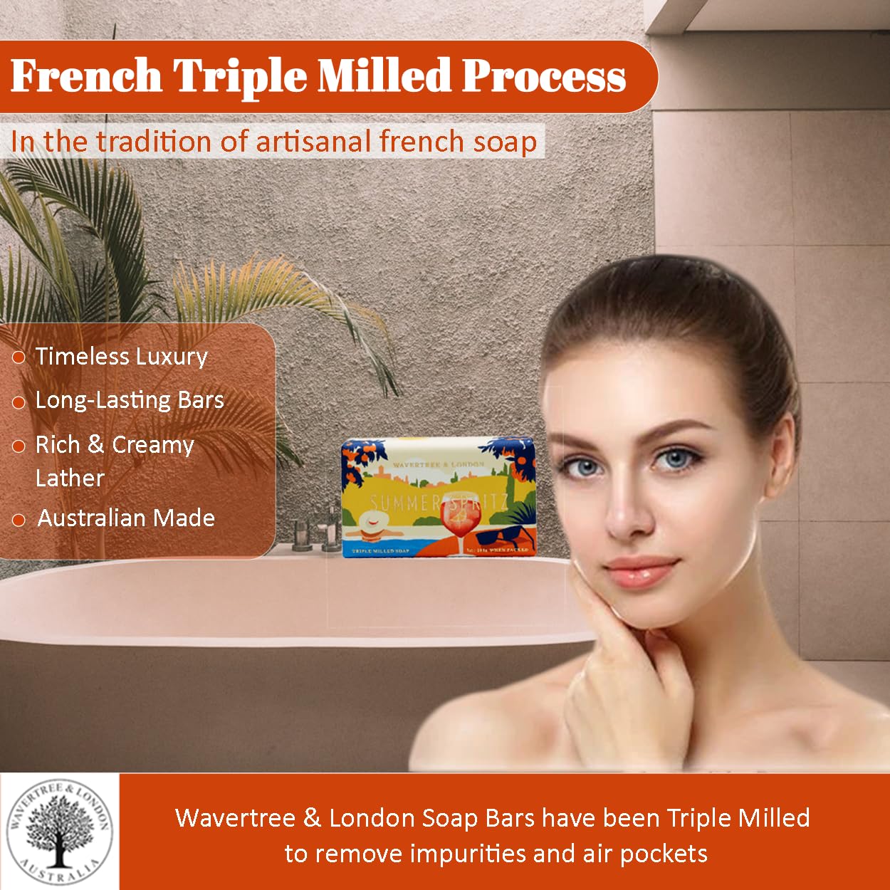 Wavertree & London Summer Spritz Scented Natural Soap (8 Bars), 7oz Moisturizing French Triple Milled Soap Bars enriched with shea butter - Pure Plant Oil Bath & Body Bars for All Skin Types