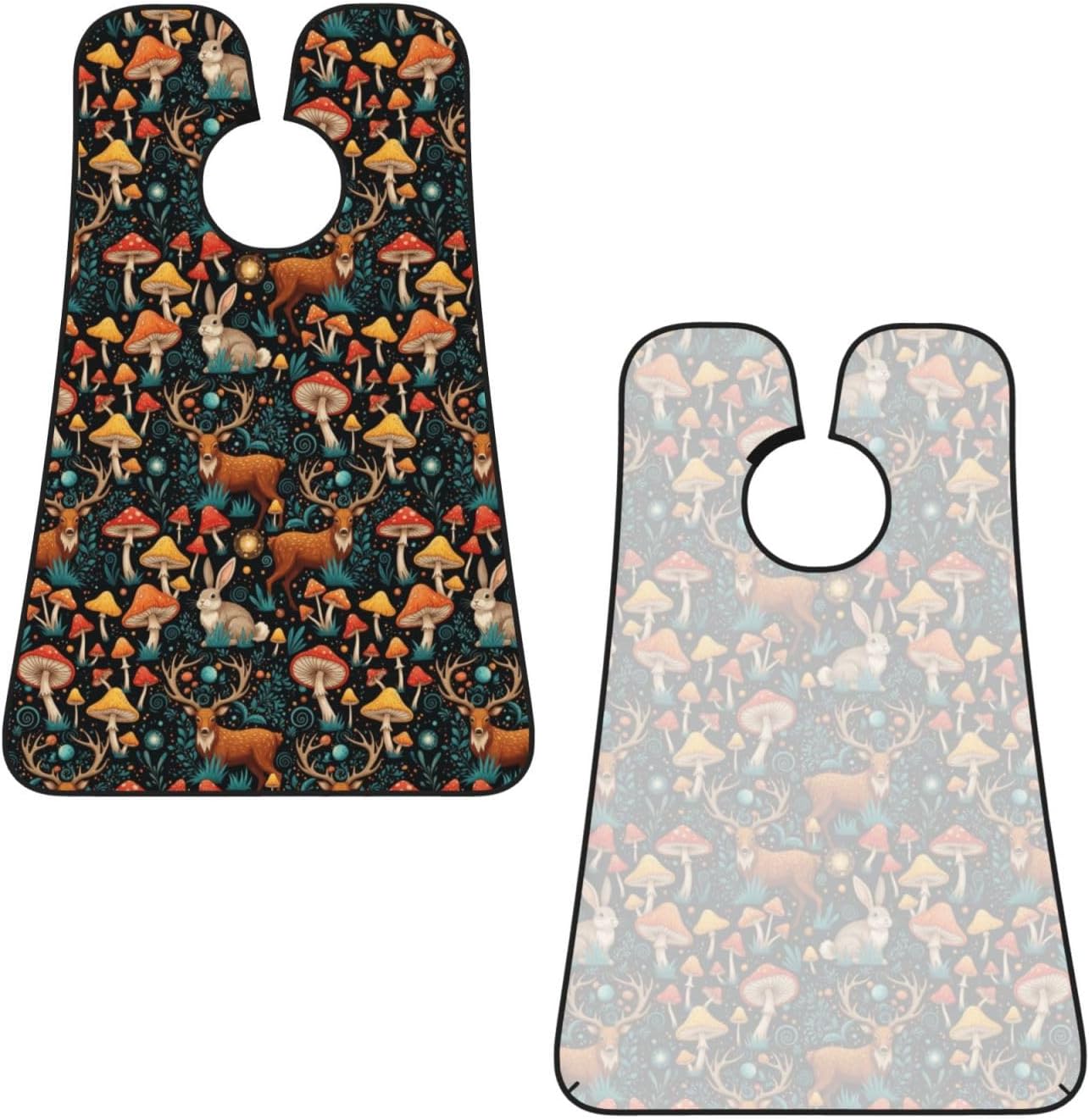 Adjustable Beard Bib, Non-Stick Hair Catcher Cape for Men's Shaving, Waterproof with 2 Suction Cups, Magic Mushrooms Wild Animals Deer Shave Bib
