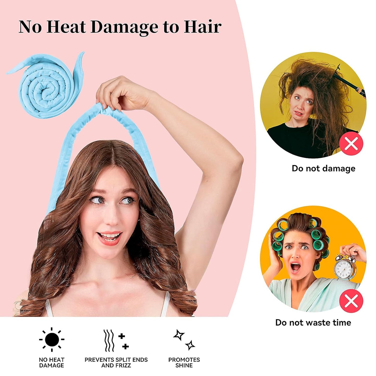 Heatless Curling Rod Headband, Upgraded 60" Extra Long Heatless Curls Headband Soft Hair Curlers to Sleep In Hair Rollers No Heat Curls (Blue)