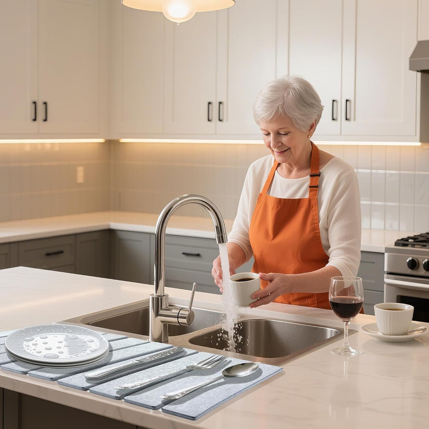 Stone Dish Drying Mat For Kitchen & Bathroom - Diatomaceous Earth, Quick Dry, Collapsible, Non - Slip Pvc, Rounded Corners, 15.4 X 23.6 IN, Absorbent, Natural Material For Dishes, Cups & More