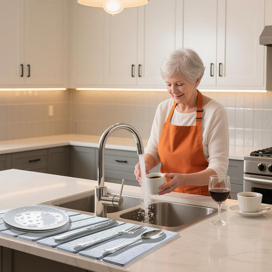 Stone Dish Drying Mat For Kitchen & Bathroom - Diatomaceous Earth, Quick Dry, Collapsible, Non - Slip Pvc, Rounded Corners, 15.4 X 23.6 IN, Absorbent, Natural Material For Dishes, Cups & More