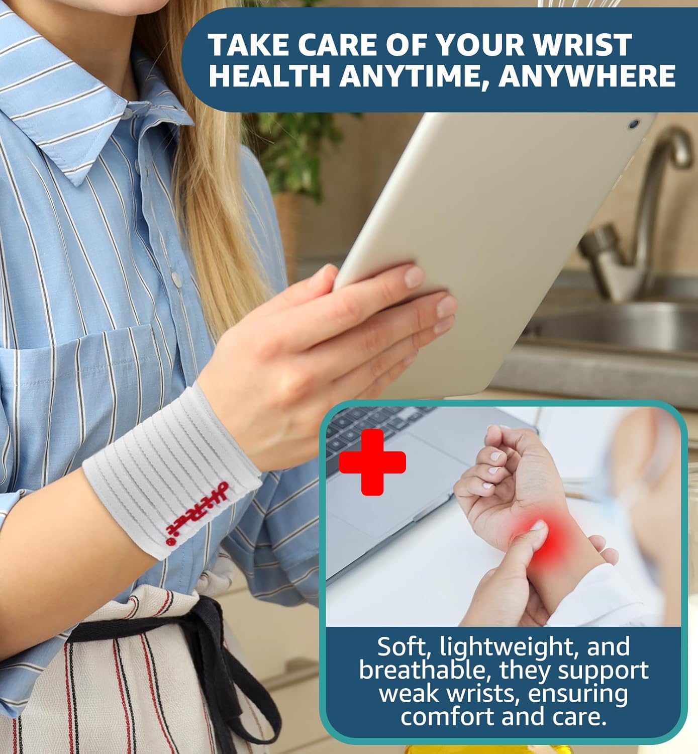 HiRui 2-Pack High-Elastic Wrist Support Straps Wrist Compression Bandage - Wrist Wraps Wristbands for Carpal Tunnel Arthritis Tendonitis Weightlifting Tennis Basketball - Breathable Soft (White)