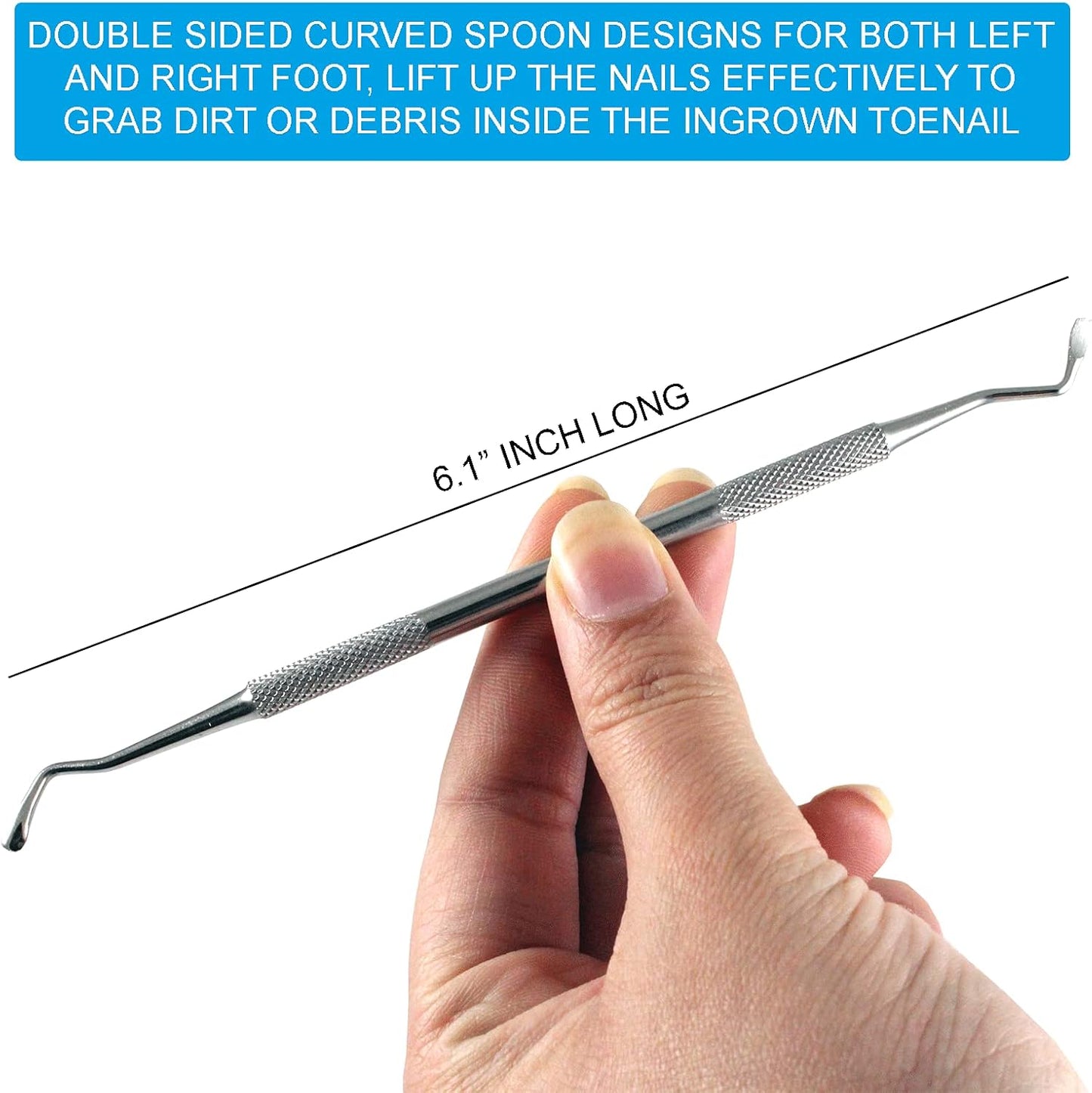Ingrown Toenail Removal Kit - Under Nail Cleaner Tool Double Ended Nail Lifter & Nail File Cleaning Scooper Curette Tools Trimmer Medical Grade Stainless Steel Manicure Pedicure Nail Care Set by Krisp