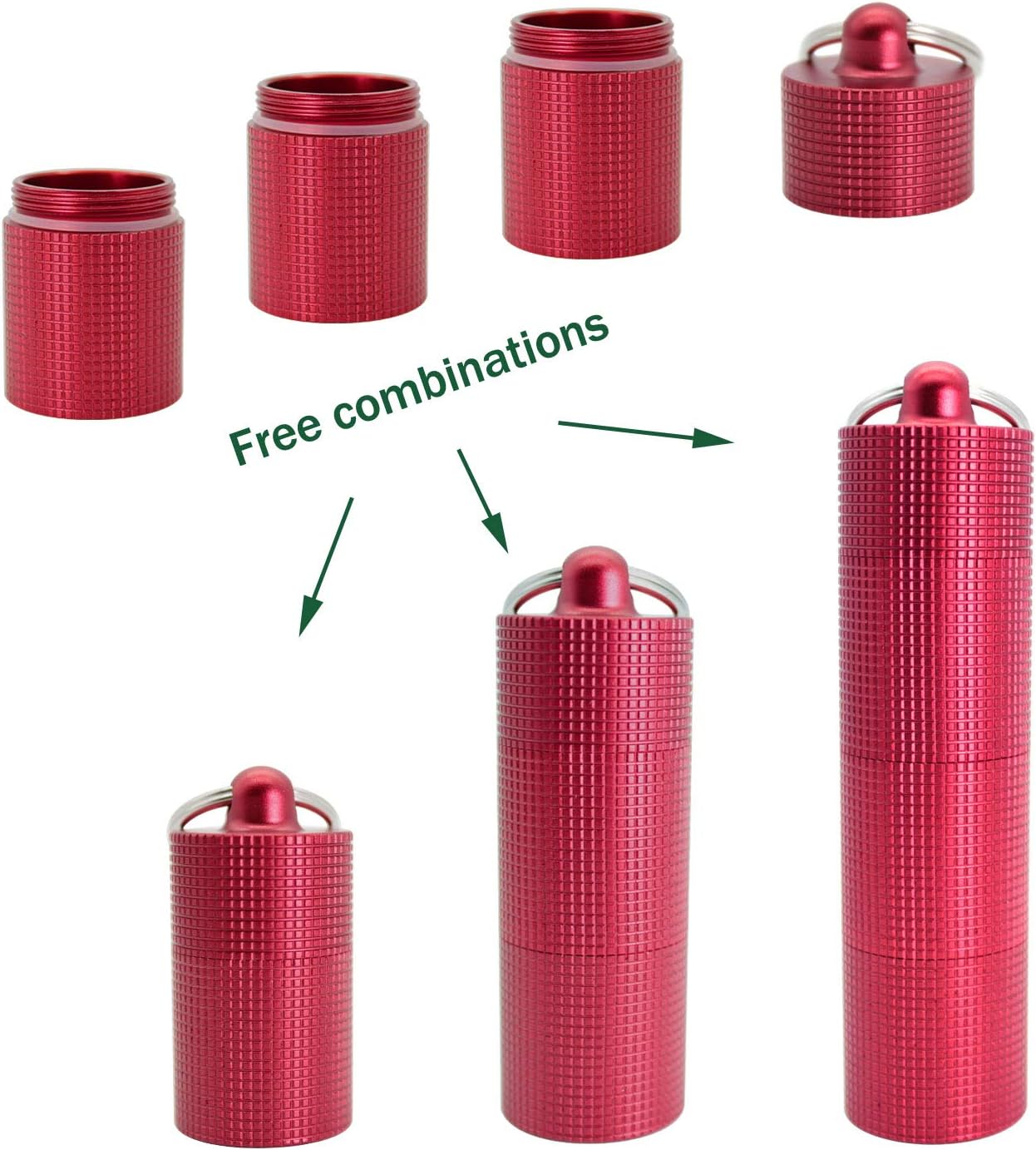 PPFISH Portable Daily Pill Case, 3 Compartments Anti-Skid Aluminum Alloy Waterproof Pill Box Dispenser, Small Pocket Pill Container, Keychain Pill Fob, Travel Pill Holder for Men Women