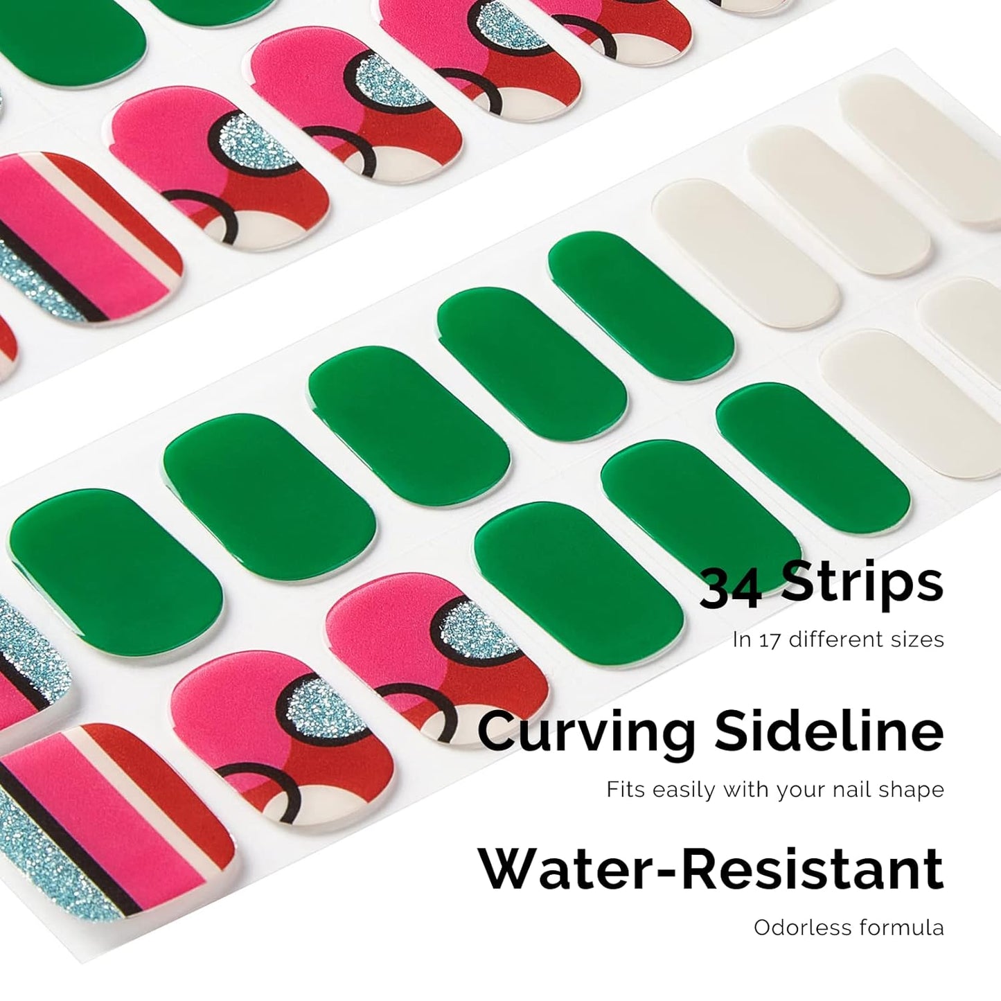 Nailog Semi Cured Gel Nail Strips 34 pcs| Long Lasting Nail Polish Sticker Wraps with Glossy Gel Finish, Rhapsody