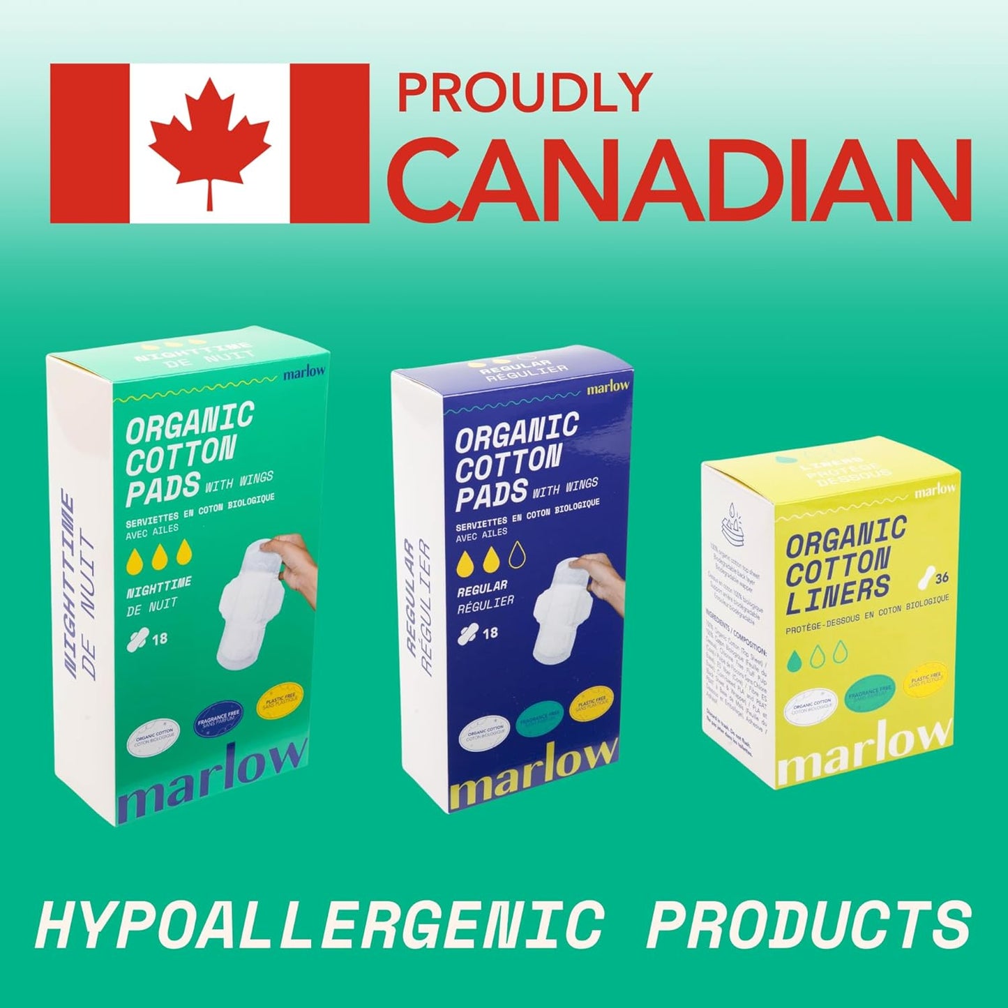 Marlow 100% Organic Cotton Liners - Free from Plastic, Fragrance, Dyes, Chlorine-Bleaching, Ultra Soft, Leak Proof, Super Absorbent