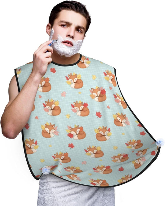 Waterproof Beard Trimming Bib, Non-Stick Hair Catcher for Men Shaving, Grooming Apron for Husband Dad, Fall Maple Leaves Autumn Foxes Shave Bib