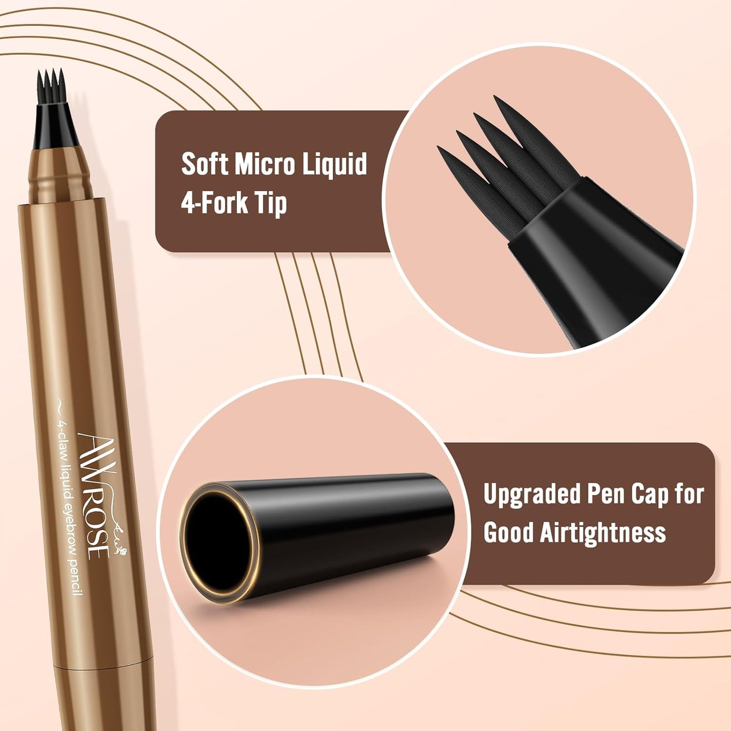 AWROSE Eyebrow Pencil, 2 Pack 3D Waterproof Microblading Eyebrow Pen 4 Fork Tip Tattoo Pencil, Precise Natural Magic Eye Brow Pen with Hair Like Strokes, 4 Points Multi-Used Eye Brow Pencils for Women