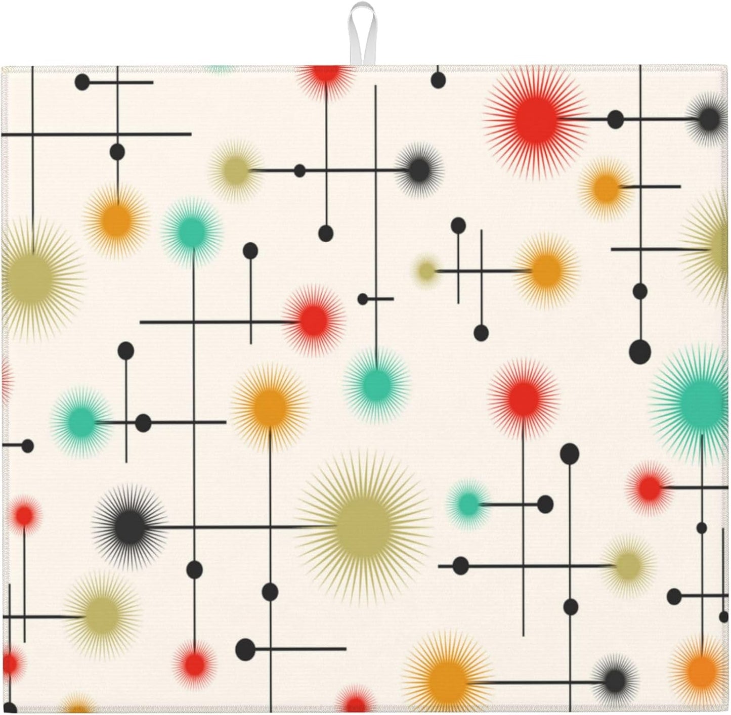 Mid Century Modern Dish Drying Mat for Kitchen Counter Yellow Washable Absorbent Reversible Microfiber Retro Drying Pad Kitchen Accessories 16x18 Inch