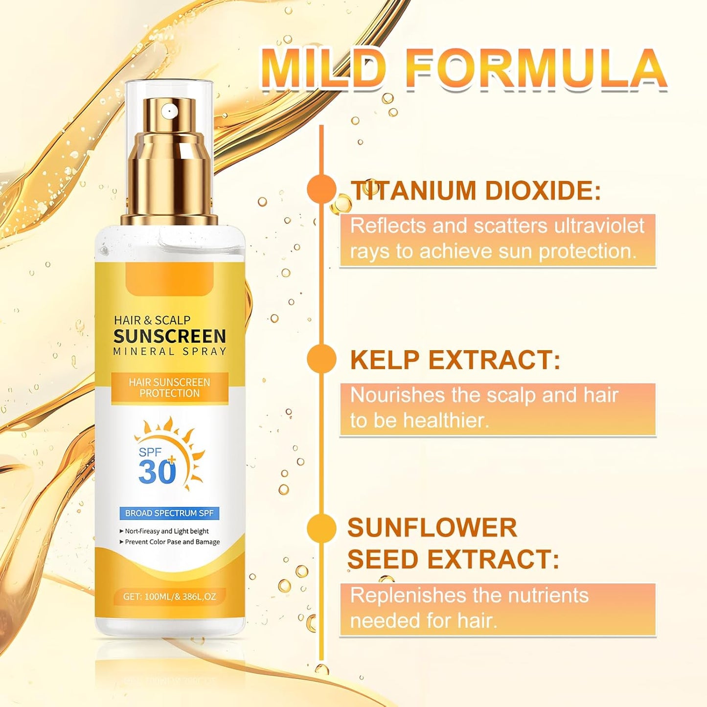 Ultimate Hair & Scalp Sunscreen Spray SPF 30, Weightless Non-Greasy Protection, UV Protection Spray for Color-Treated Hair, Scalp Sunblock Prevents Fading & Dryness, Beach & Pool Essentials (2PCS)