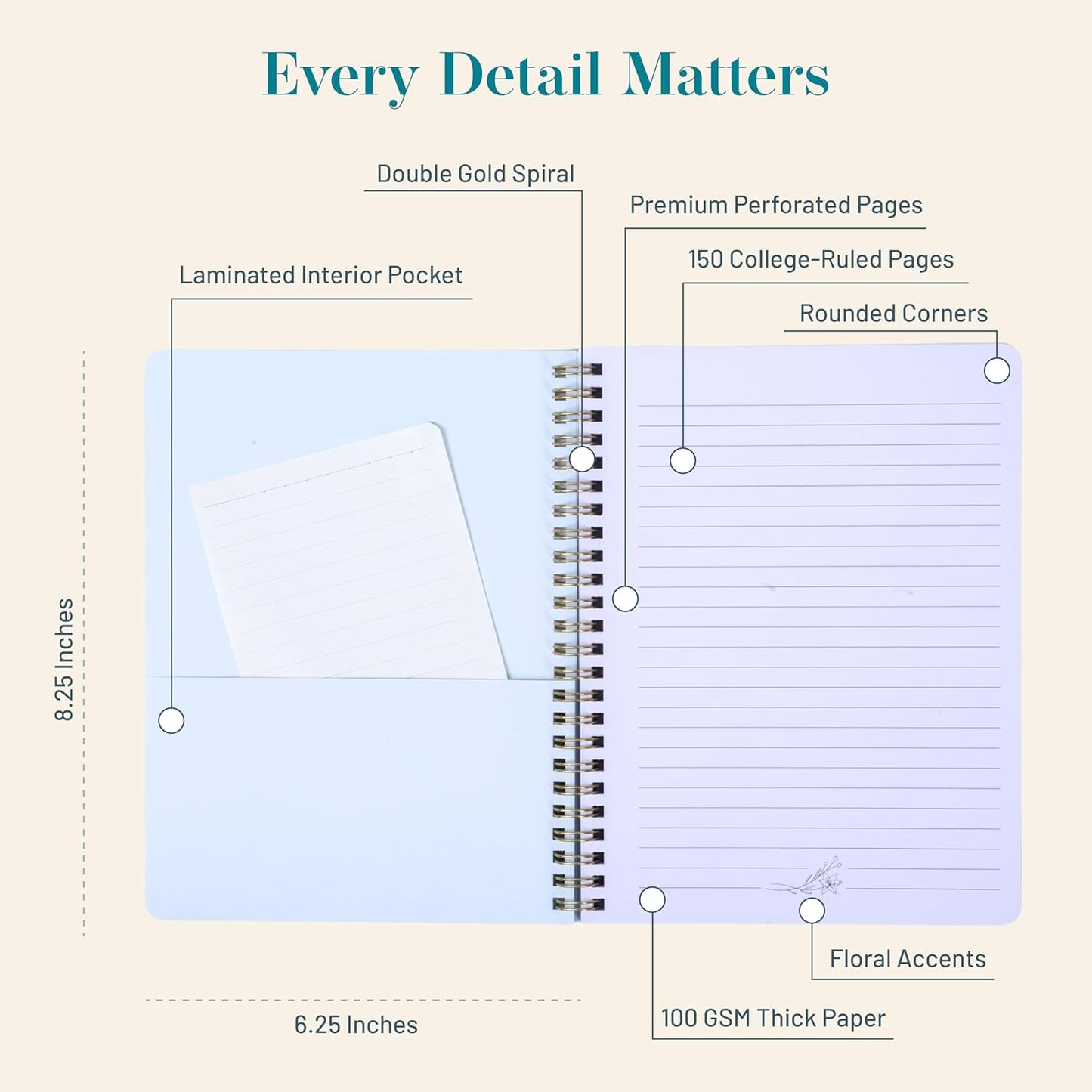 Happy Hoos® Aesthetic Spiral Notebook - 6.25" x 8.25" College Ruled Journal Notebook - Hard Cover Writing Journal for Work, School, Travel, More - Floral Notebook 8 Seasonal Designs (Winter Bliss)