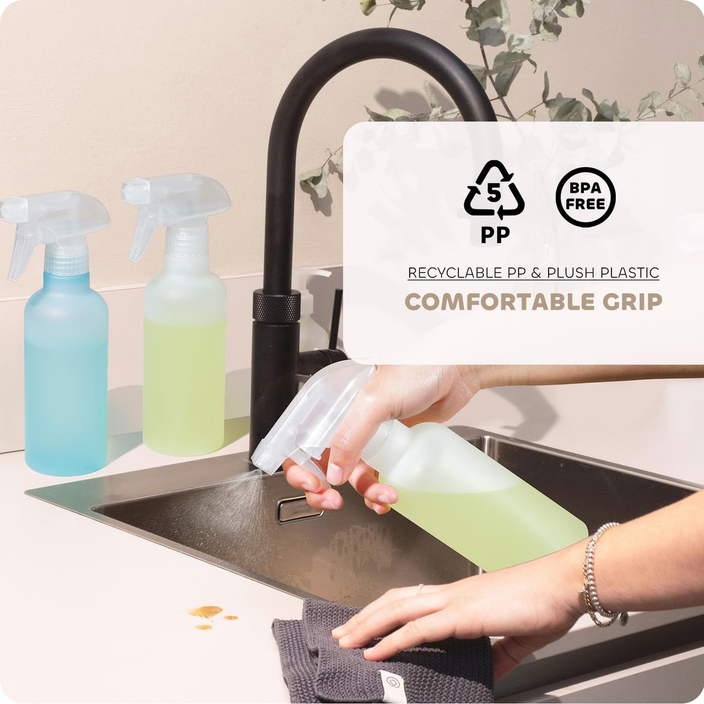 10 oz Spray Bottles, Mist/Stream Adjustable Small Spray Bottle for Hair Cleaning Plants Pet, BPA-free Plastic Water Empty Squirt Bottle with Measurements, 2 Pack