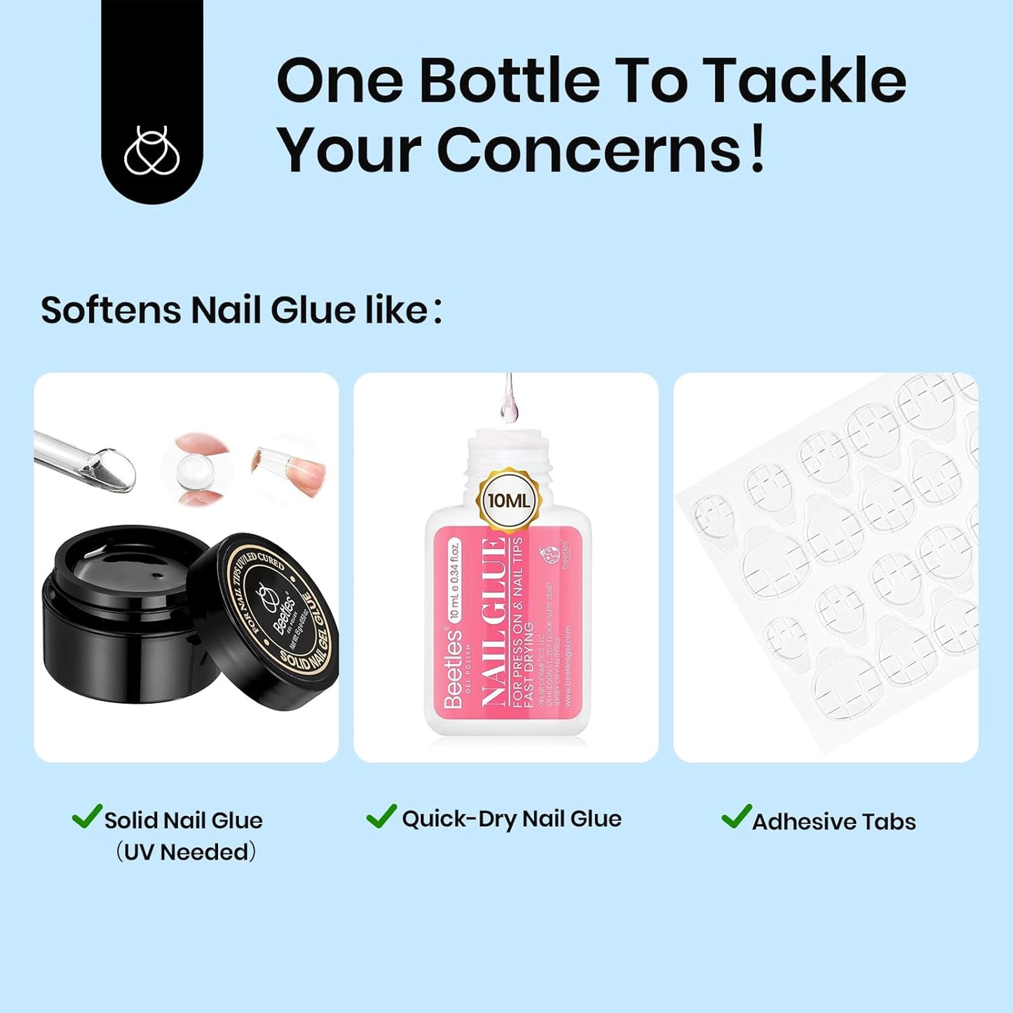Beetles Nail Glue Remover with Cuticle Pusher, 20ml Press on Nails Glue Remover for False Nail Tips Acrylic Adhesive, Not for U v Gel DIY at Home
