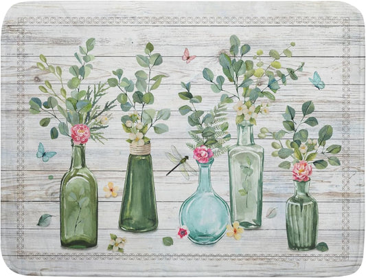 Fern Leaf Vase Dish Drying Mat 18x24 Inch Eucalyptus Leaves Microfiber Absorbent Dish Drainer Mat Reversible Drying Pad for Kitchen Counter Sink