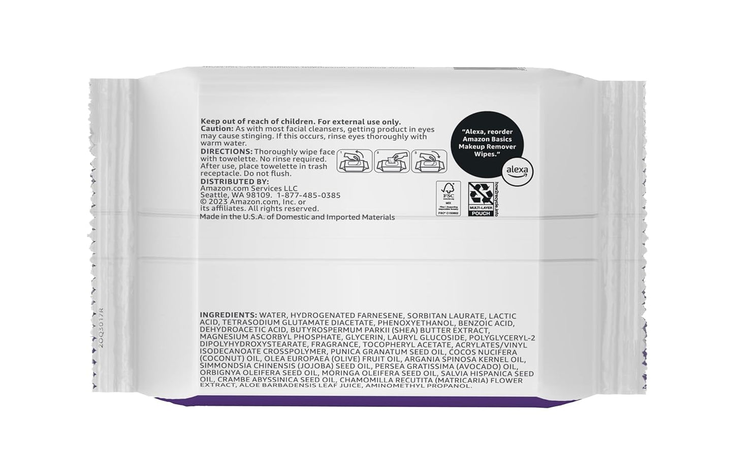 Amazon Basics Makeup Remover Wipes, Gentle Cleansing, Dermatologist Tested, Night Calming, Plant Based, Alcohol Free, Removes Waterproof Mascara, 25 Count Per Pack, Pack of 6 (Previously Solimo)