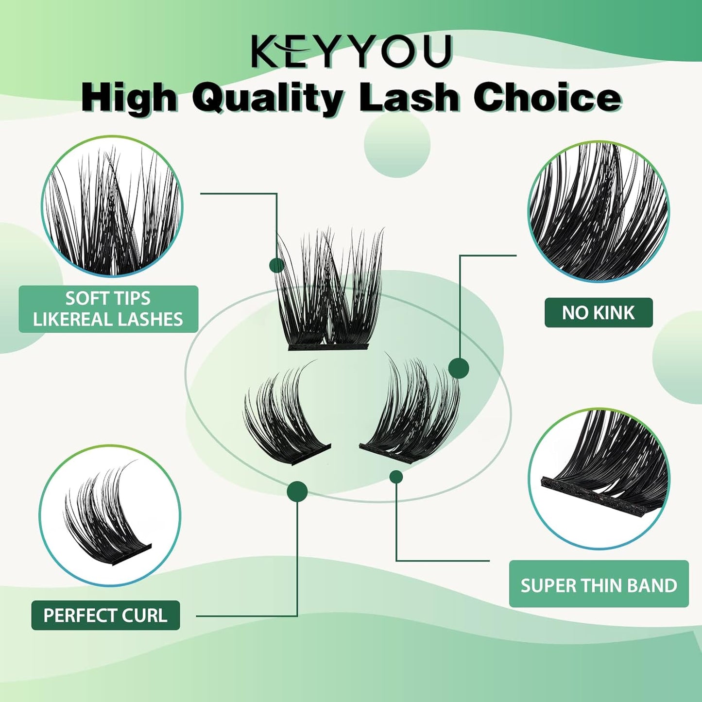 KEYYOU Volume Wispy Lash Extension 96pcs Individual Lashes D Curl 14mm Soft&Comfortable Easy DIY at Home