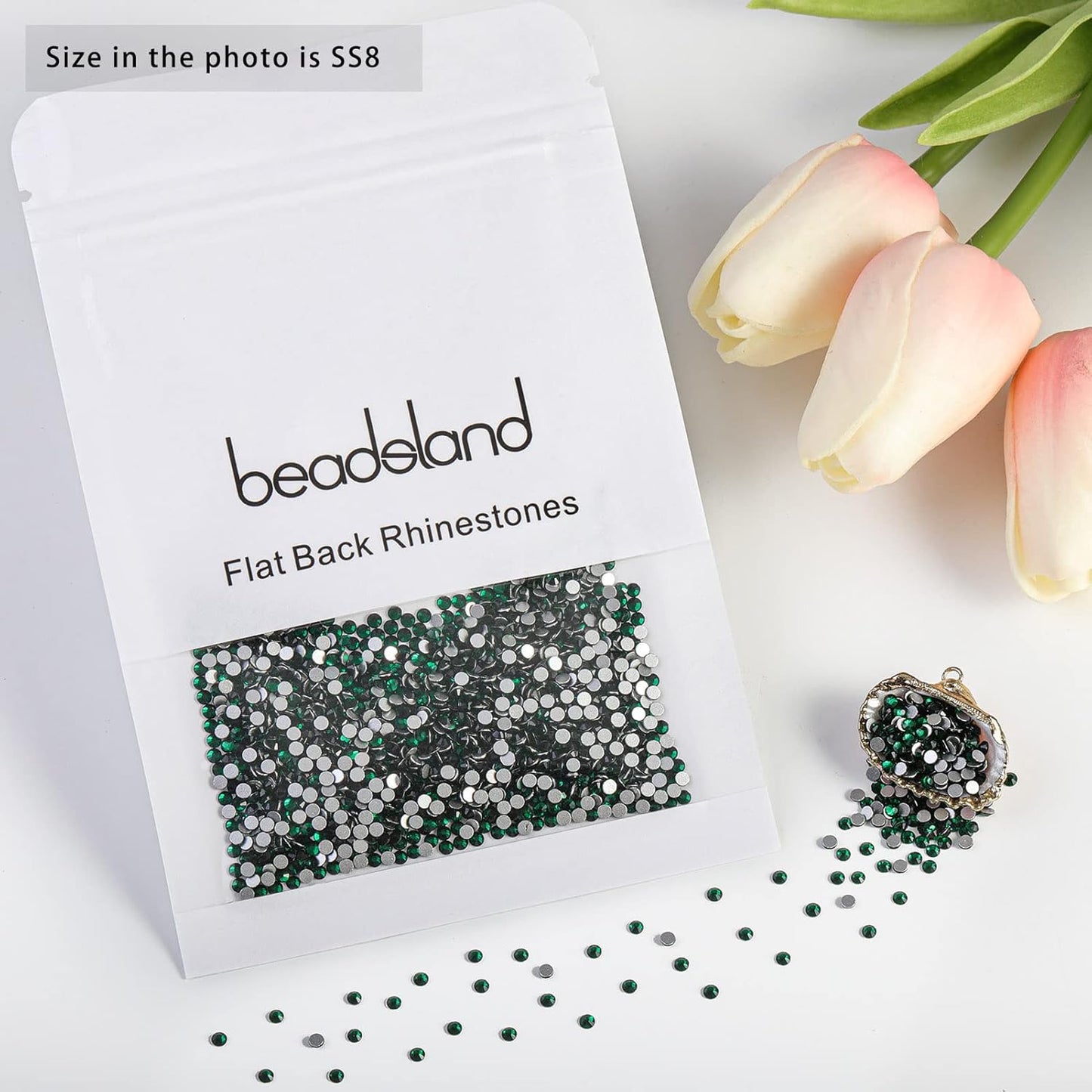 beadsland Flat Back Crystal Rhinestones Round Gems, Emerald (2.3-2.5mm) SS8/1440pcs