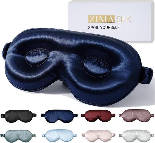 ZIMASILK Adjustable 22 Momme 100% Pure Mulberry Silk Sleep Mask, 3D Contoured Cup Eye Mask for Sleeping, Super Soft Breathable Blindfold, Perfect Blocks Light for Sleeping. (Navy Blue)