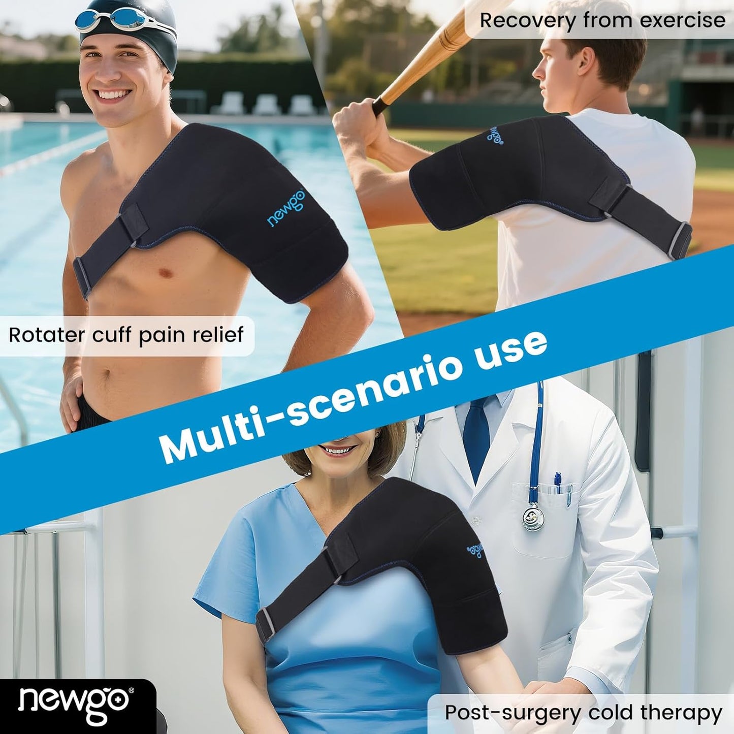 NEWGO Shoulder Ice Pack Wrap for Rotator Cuff Cold Therapy, FSA Eligible Gel Ice Pack for Injuries Reusable Cold Pack for Shoulder Swelling Discomfort After Surgery, Medium