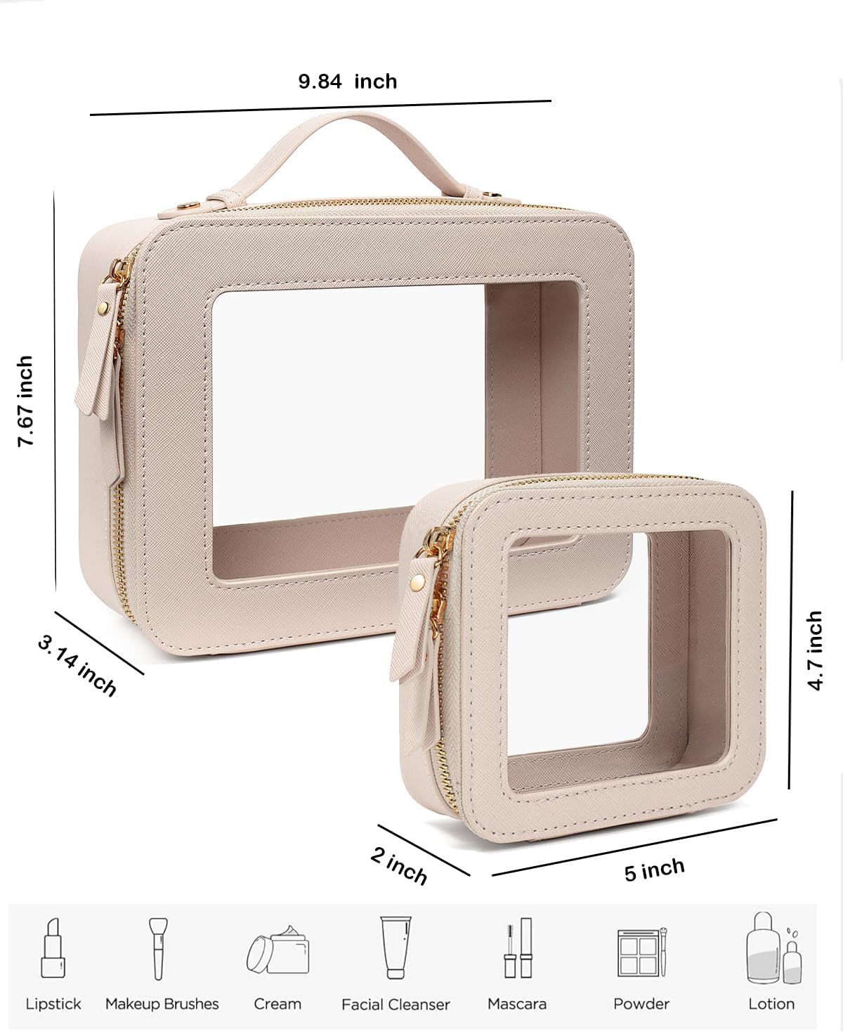 Travel Clear Makeup Bag Set, TSA Approved Cosmetic Bag Case with Zipper Portable Makeup Pouch Toiletry Bag Women Traveling Cosmetic Organizer Storage Bag Car Organizer Car Essentials for Women