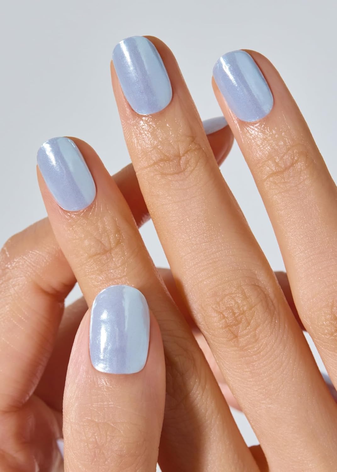 ohora Semi Cured Gel Nail Strips (N Light Blue Chrome) - Works with Any Lamps, Salon-Quality, Long Lasting, Easy to Apply & Remove - Includes 2 Prep Pads, Nail File & Wooden Stick