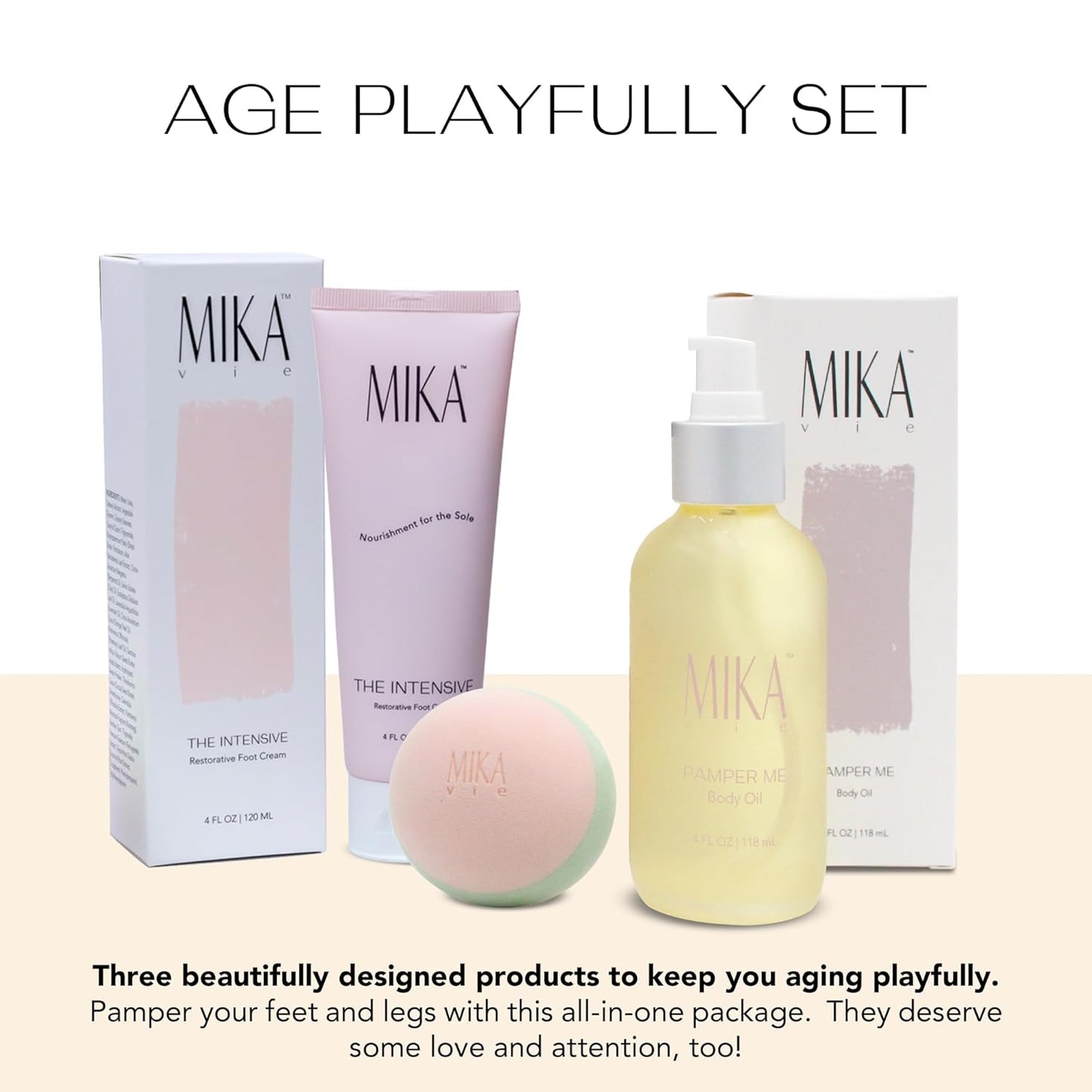 Age Playfully Bundle 3-Piece Luxury Gift Bundle for Women | Organic Body Oil+Foot Lotion for Dry Cracked Feet+Massage Ball for Feet and Muscle | Gift Idea for Women Over 40, Girlfriends | Clean Beauty