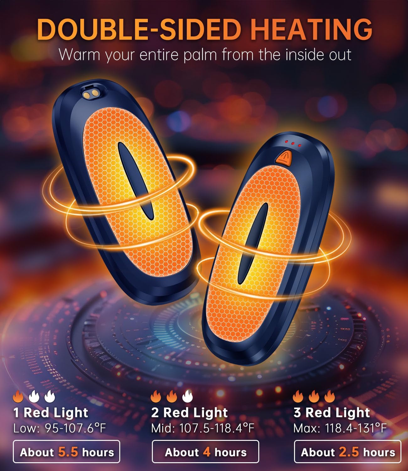 Hand Warmers Rechargeable with 10000mAh Charging Case, 2000mAh Portable Hand Warmers 2 Pack, Reusable Electric Pocket Heater for Hunting, Camping Gear, Outdoors, Gifts