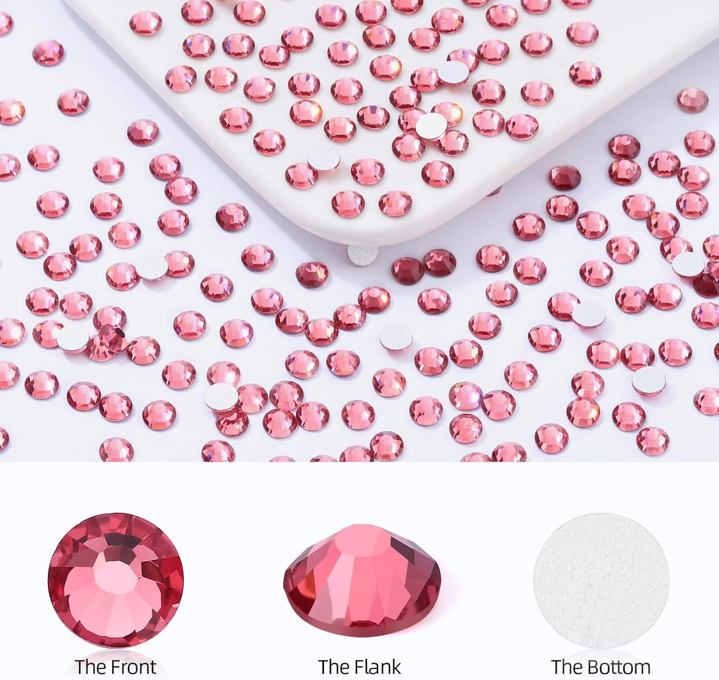 Rose Flatback Rhinestones, Glass Rhinestones for Nail Art and Craft, Glue Fix, Loose Crystal Gemstones(Rose, SS12, 2880pcs, 2.9-3.0mm)