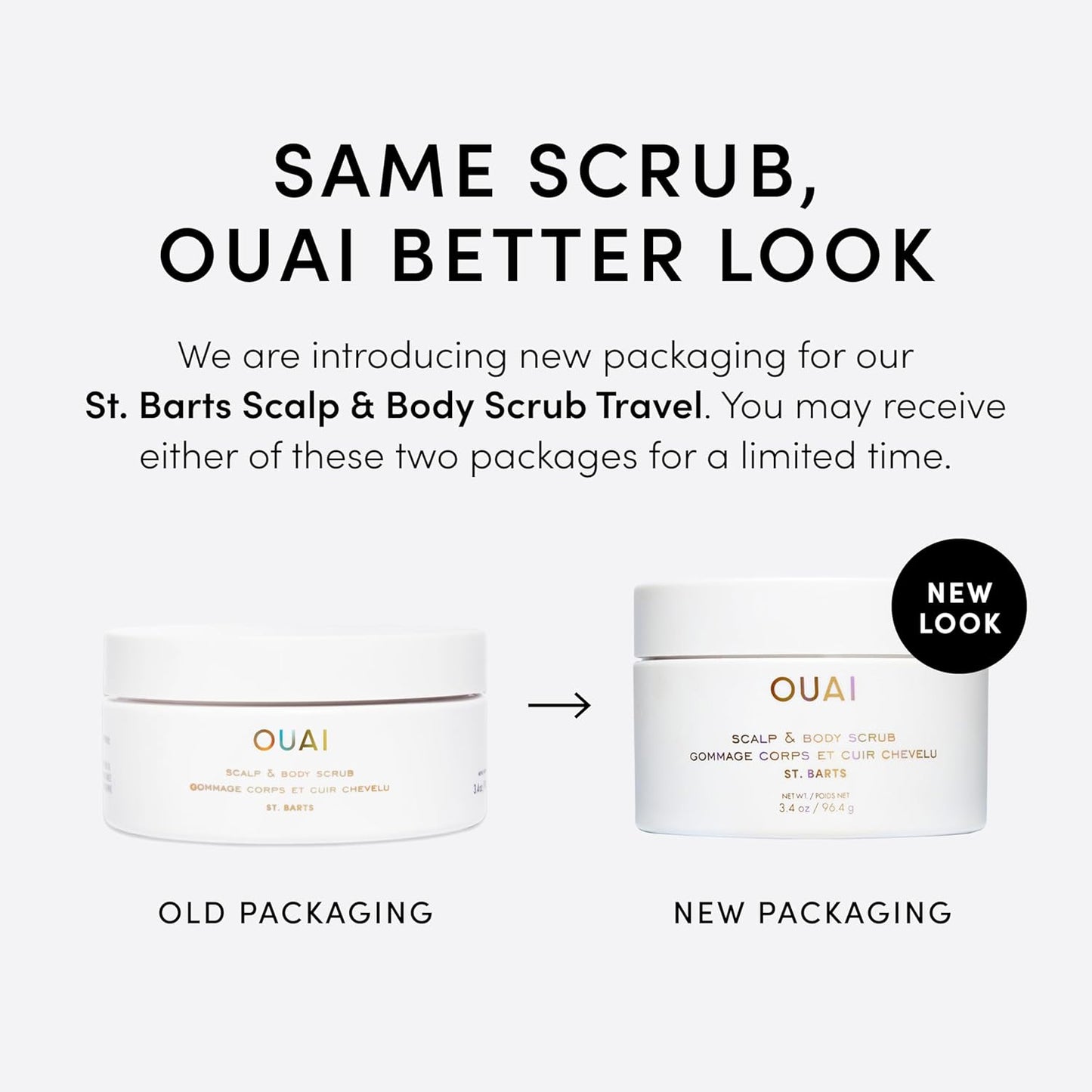 OUAI Scalp & Body Scrub, St. Barts Travel Size - Exfoliating Body Scrub with Sugar & Coconut Oil Blend for Smooth, Moisturized Skin - Gentle Scalp Exfoliator for Removing Product Build Up (3.4 oz)