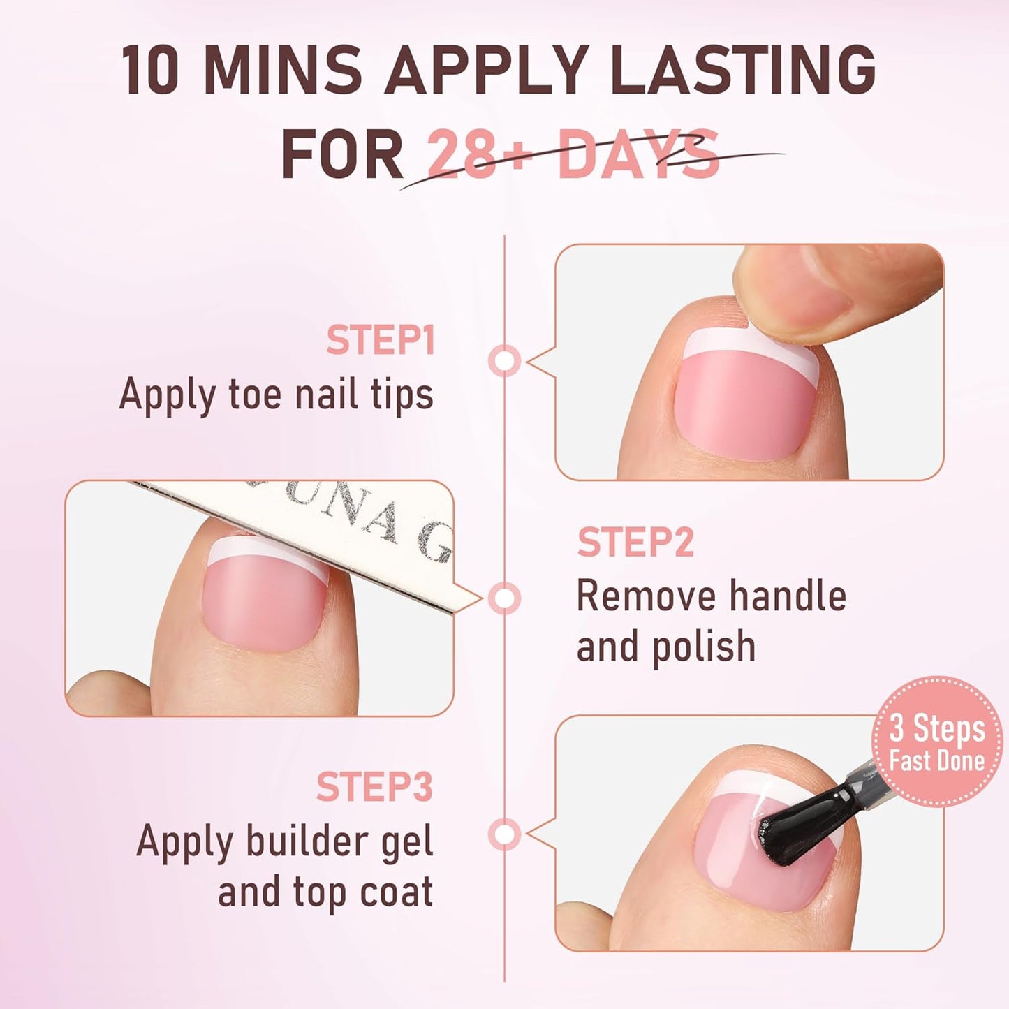 UNA GELLA French Toe Nail Press Ons 312pcs Peach Pink Full Cover Toe Nail Tips Press On Nails Soft Gel Fake Toe Nails Tips Gel Toe Nail Tips Fake Acrylic Toenails for Nail Extensions 12 Sizes